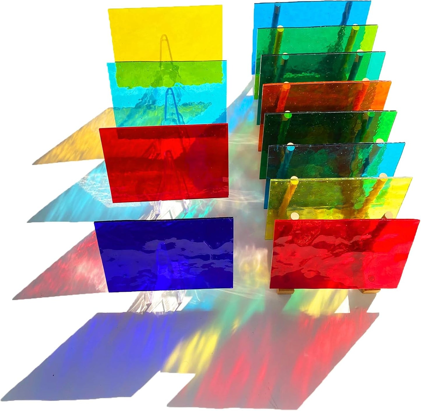 24 Sheets Rainbow Transparent Stained Glass Sheet Value Pack, 6 X 4 inches Cathedral Art Glass Mosaic Tiles for Crafts, Stained Glass Supplies for Stained Glass or Mosaic Projects