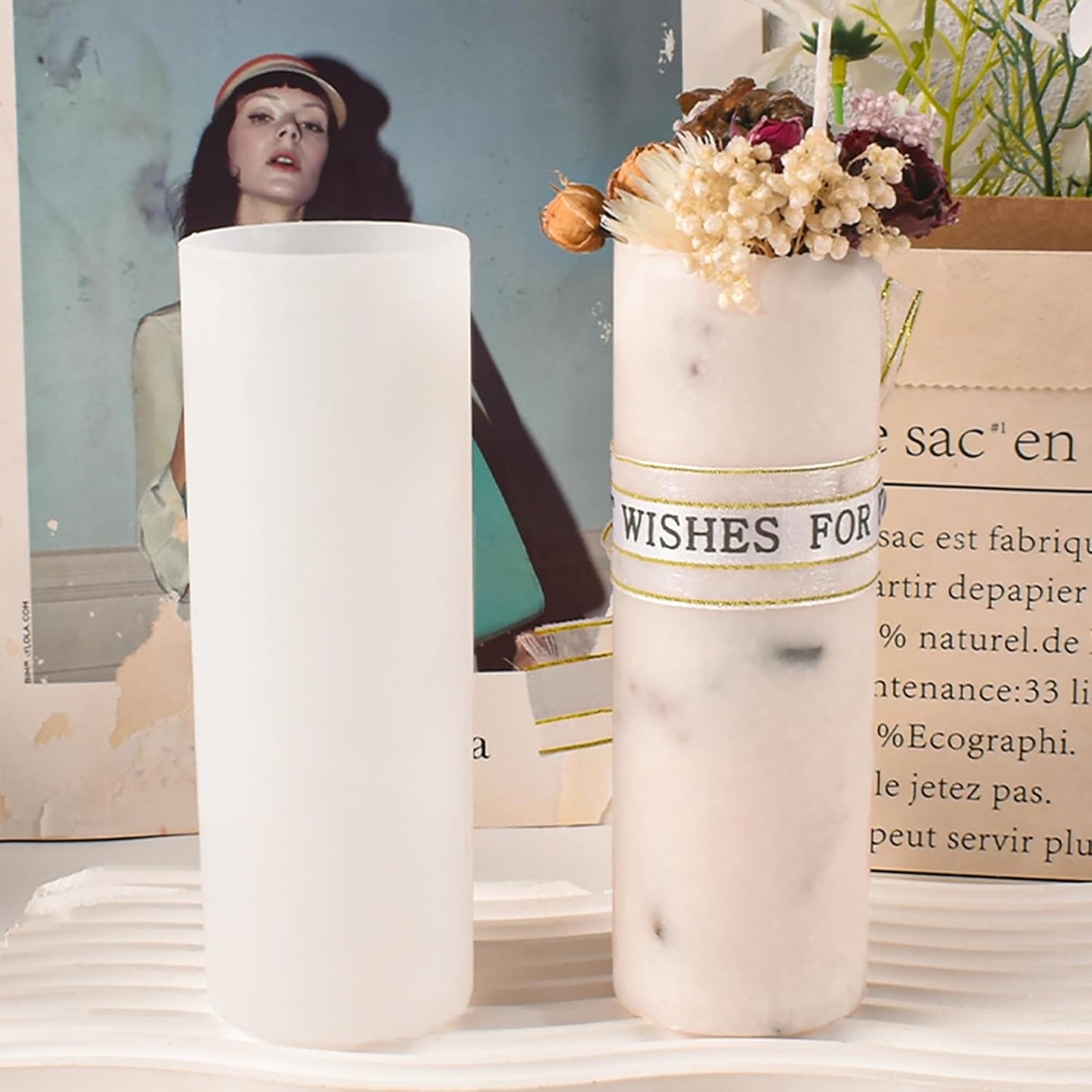 2 Pack 6 Inch Cylinder Candle Mold Pillar Candle Molds Taper - Resin Casting Silicone Molds for Home Decor & Candle Making Wave Spiral Mold