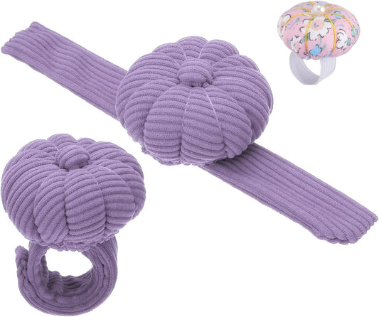 PATIKIL Wrist Pumpkin Pin Cushion, Snap Pin Cushion with Elastic Strap Ring Portable Embroidery Needle Pin Storage for Hand Craft Knitting, Lavender