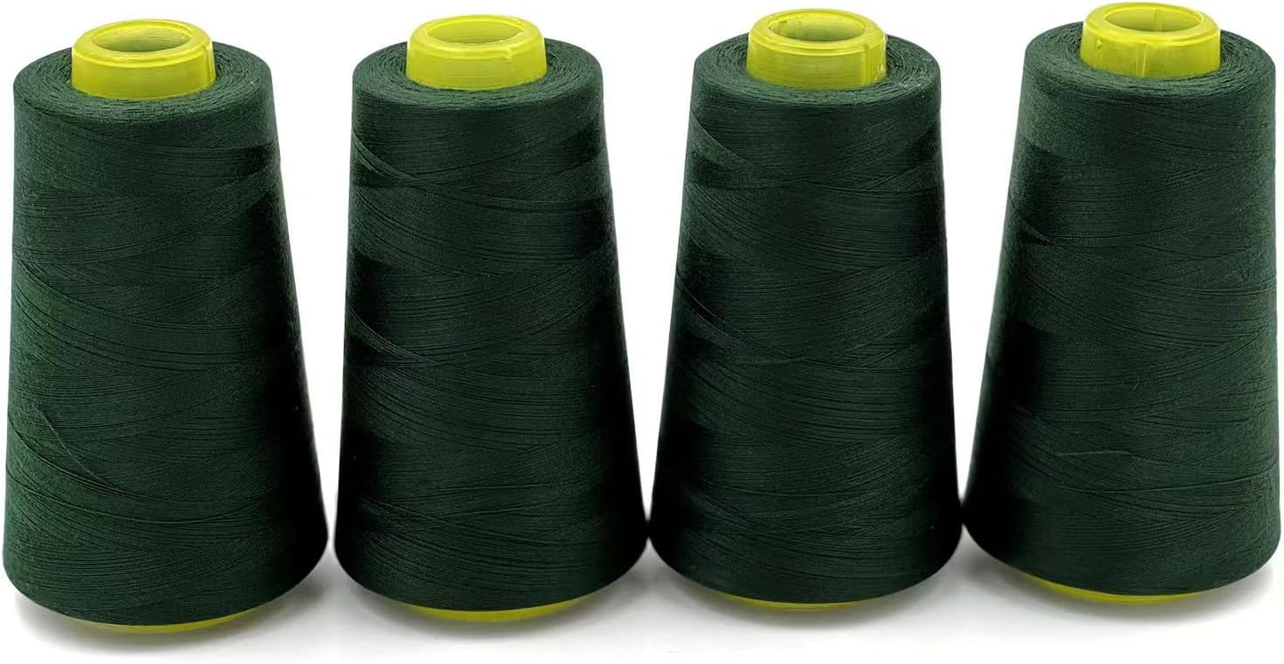 Tortoise 4 Cones of 3000 Yards Each Spool Thread for All Purpose, Serger, Overlock, Quilting, Sewing Machine - 40S/2 Dark Green 100% Polyester