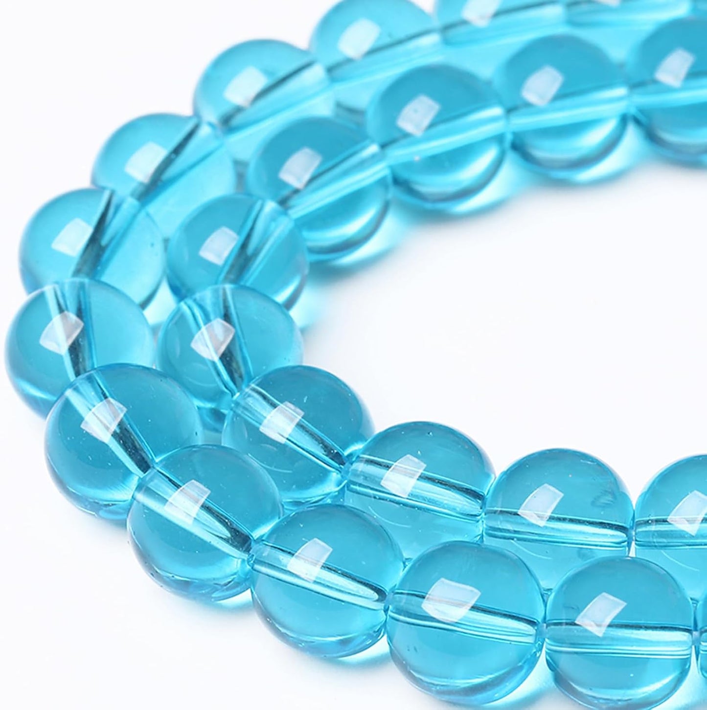 8MM Lake Blue Glass Beads Natural Gemstone Round Loose Stone Beads for Jewelry and Bracelets Making 90pcs 2 Strands 32"