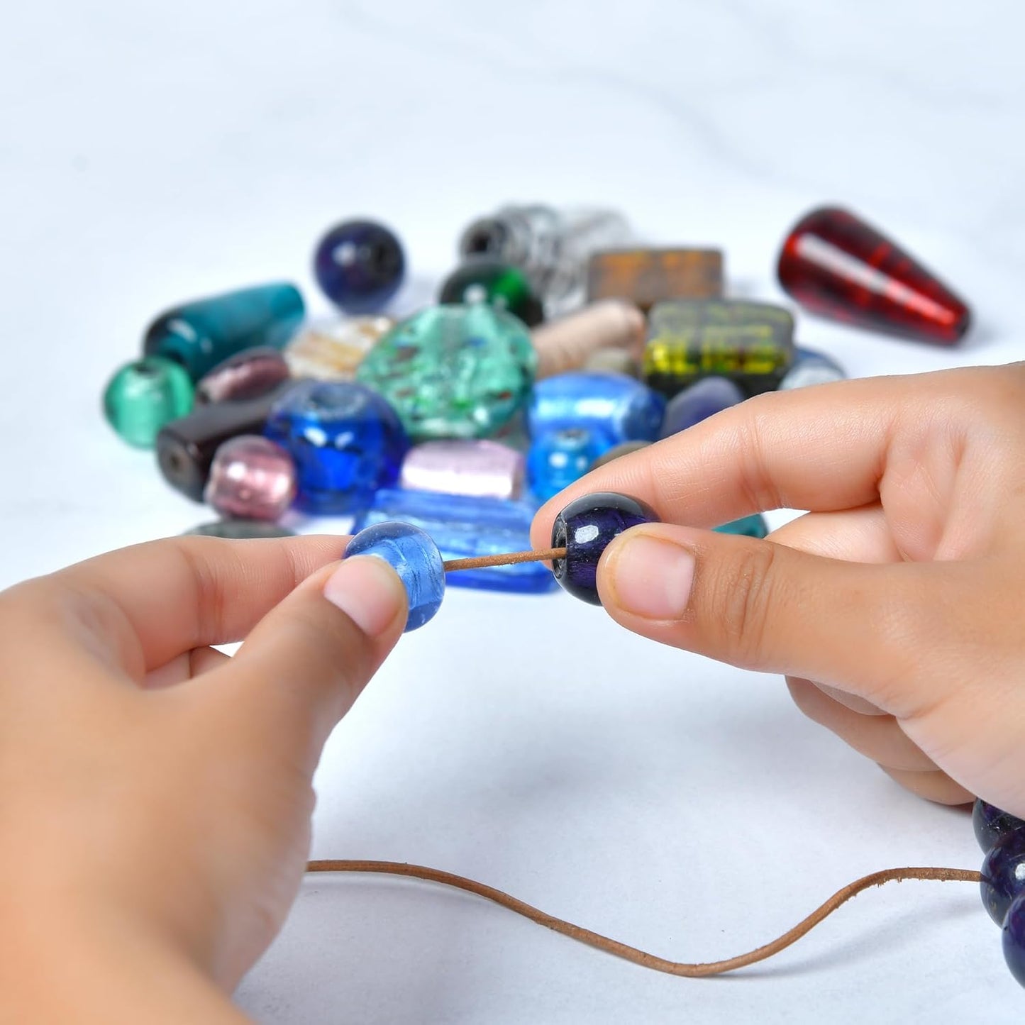 1 LB Bag of Assorted Glass Beads for Jewelry Making, Handmade Silver Foil Bead Mix for Bracelets and Necklaces, Crafting Beads Supplies Kit, Large Beads (Silver Foil Mix)