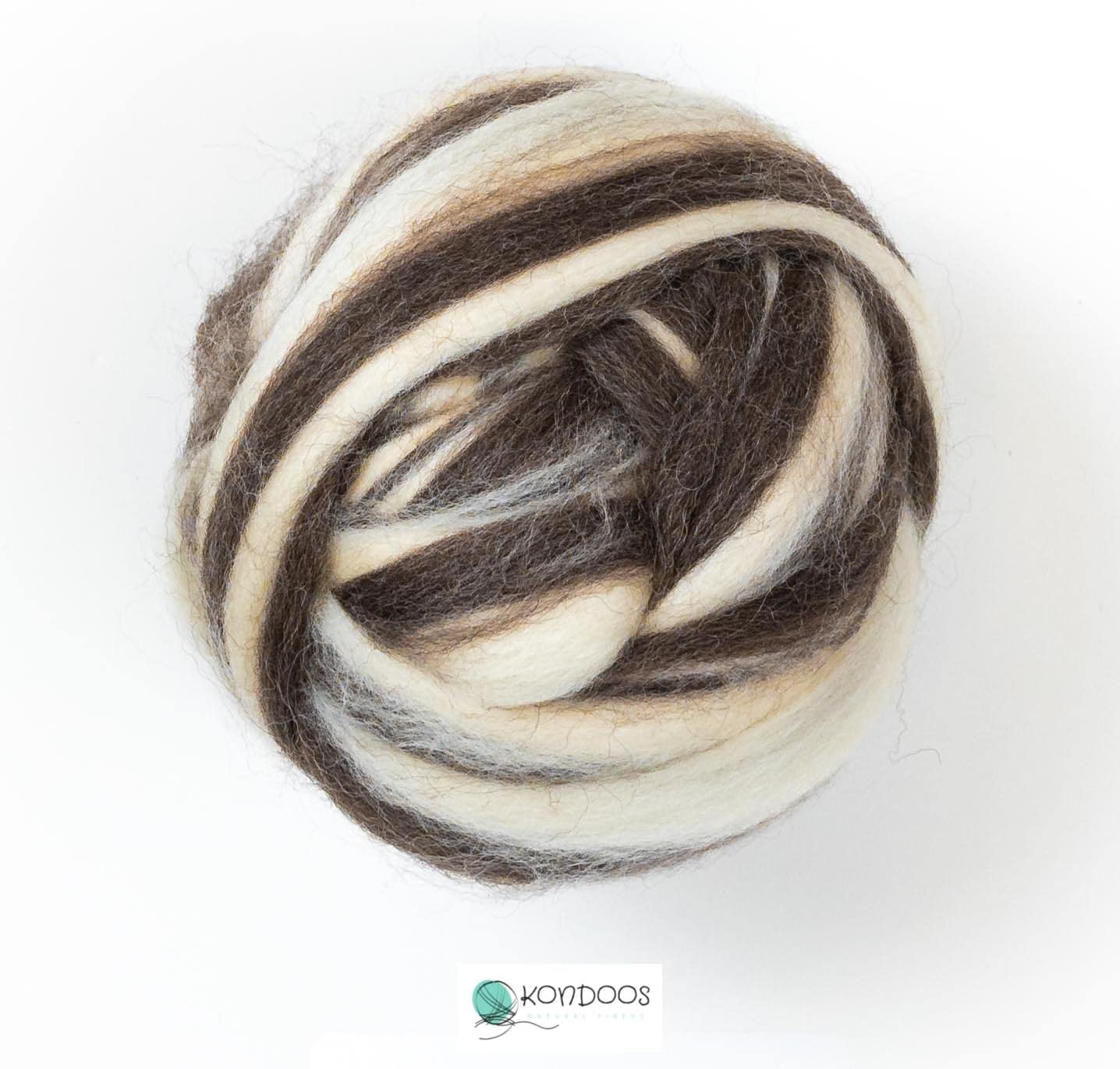 Kondoos Natural Wool roving, 8 OZ. Best for Needle Felting, handcrafts and Spinning. Natural Colours, un-Dyed. (Brown Zebra(Ecru/Mocha), 8 oz)