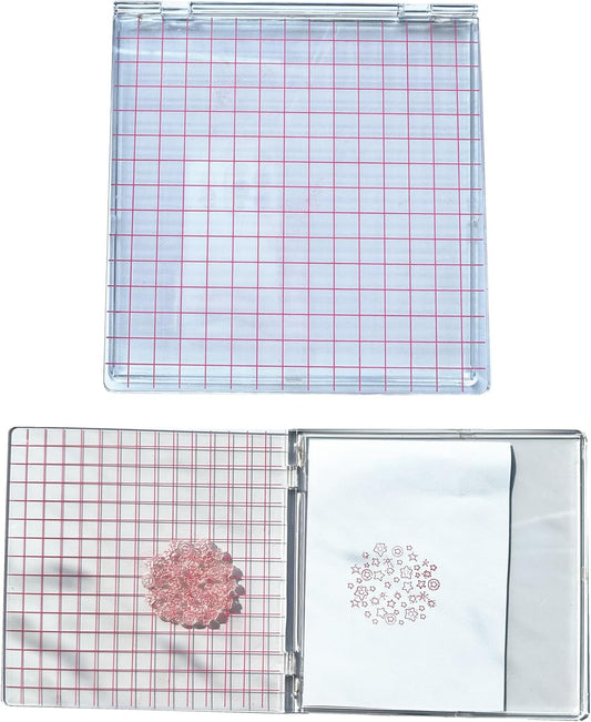 Arbuya Acrylic Stamp Block with Grid 6.3”x6.3 Perfect Positioning Stamping Platform Clear Stamps Scrapbook Craft Stamping Tool for Card Making Scrapbooking Journaling and Other Paper Crafts-AT001
