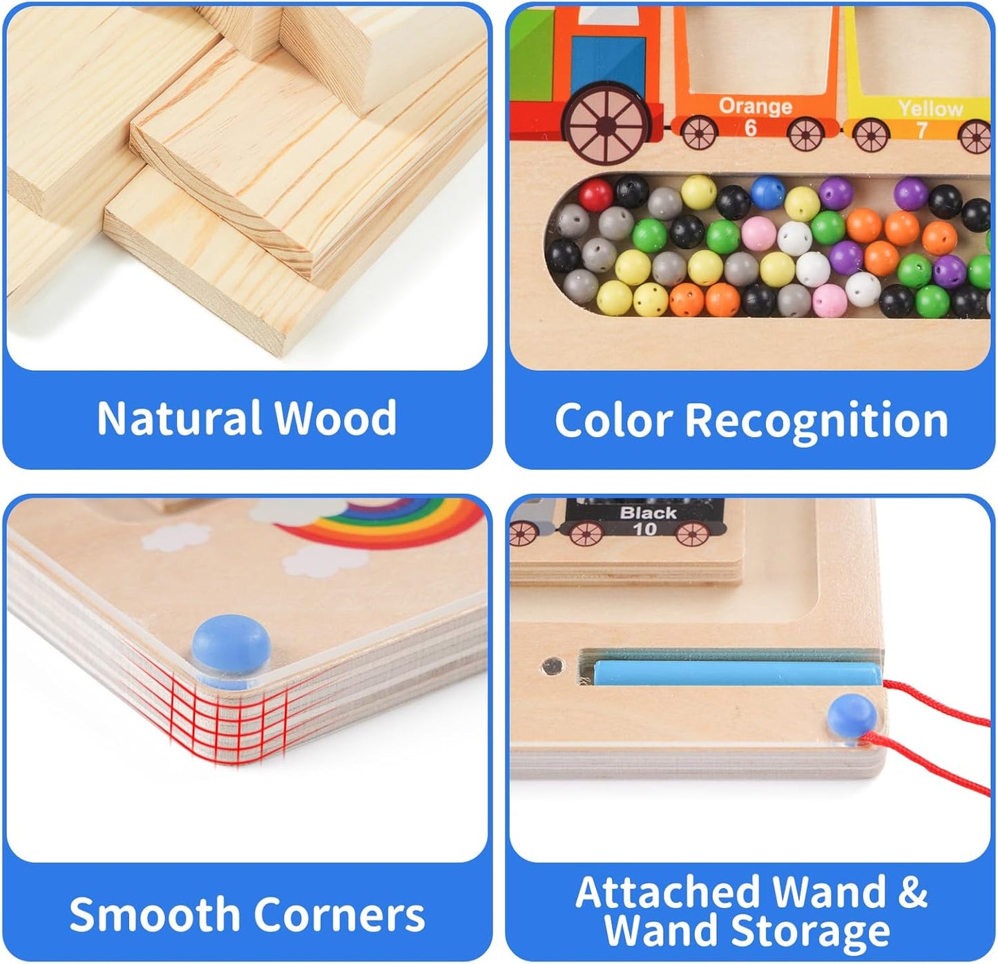 Magnetic Color and Number Maze, Montessori Toys for 2 3Year Old, Wooden Toddler Magnet Puzzles for Kids Girls Boys 2-4 3-5, Magnetic Board Train Learning Toys Birthday Gifts