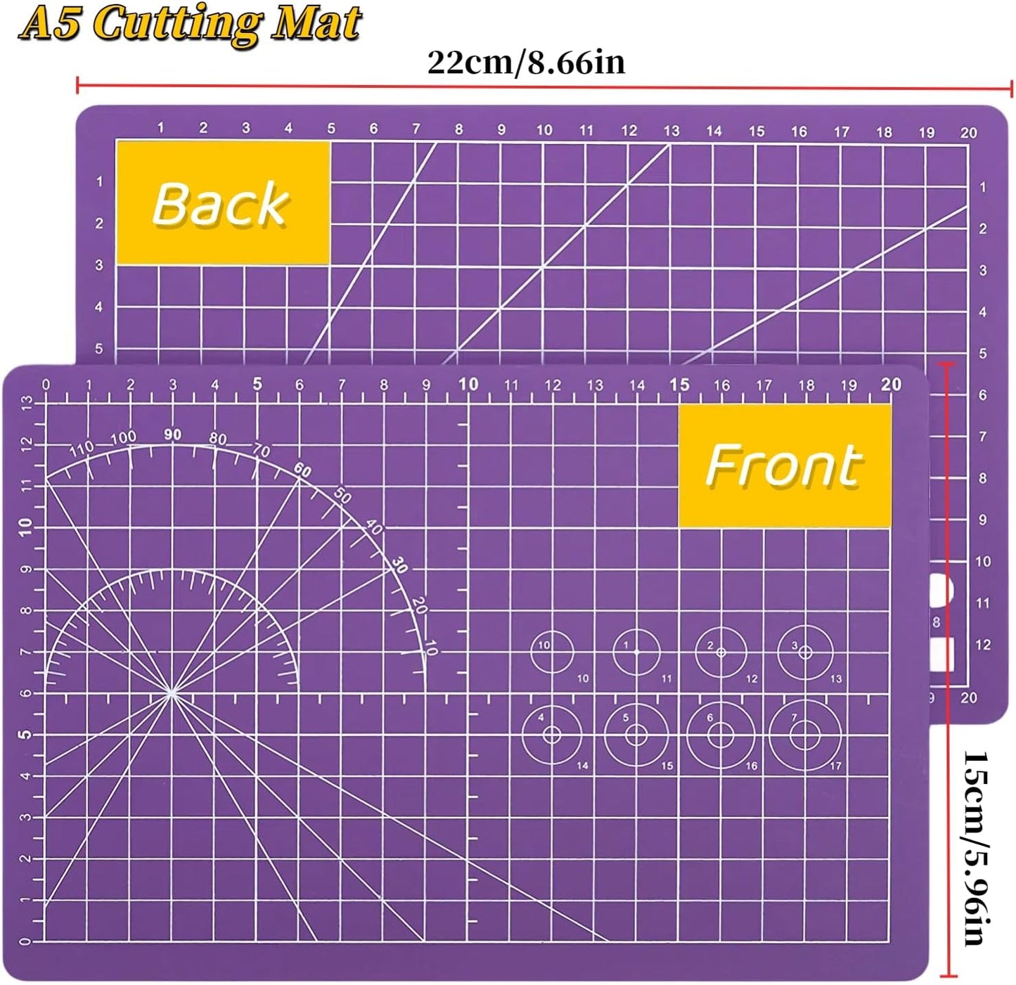 A5 Self-Healing Cutting Pads, Small Cutting Mat, Professional Double Sided Durable Cutting Mat, Great for Hop Scrapbooking, Quilting, Fabric, Sewing Craft Projects (Purple, A5)