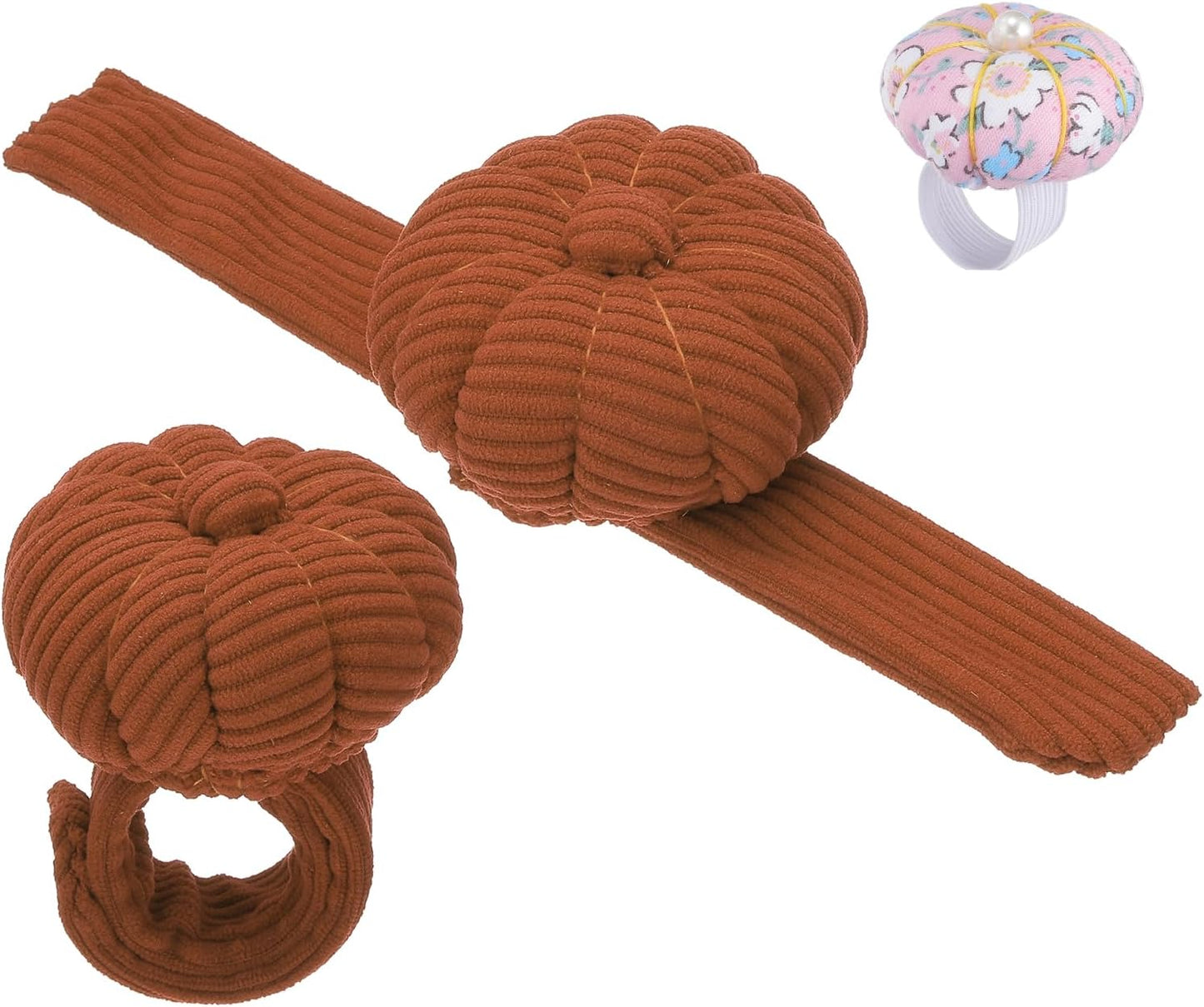 PATIKIL Wrist Pumpkin Pin Cushion, Snap Pin Cushion with Elastic Strap Ring Portable Embroidery Needle Pin Storage for Hand Craft Knitting, Brown