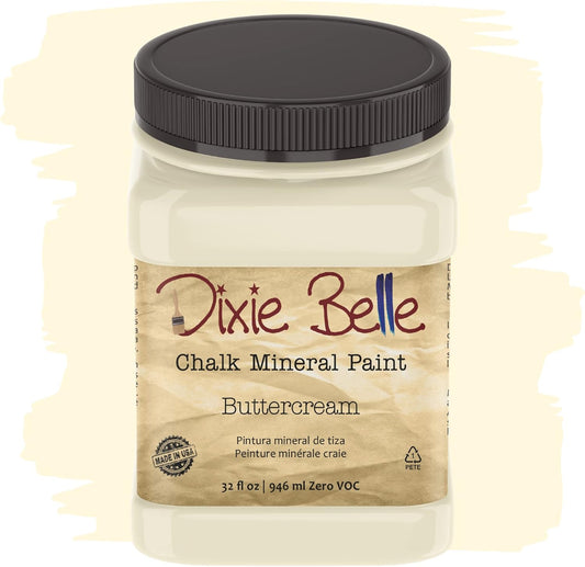 Dixie Belle Paint Company Chalk Finish Furniture Paint - Buttercream (32oz) - Matte Creamy White Chic Chalk Mineral DIY Furniture Paint