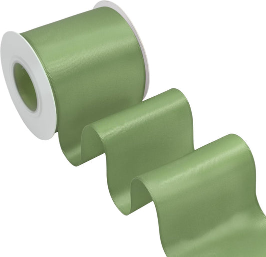 Sping Moss Satin Ribbon 3 Inch X 15 Yards Solid Color Double Faced Ribbons Perfect for Crafts Wedding Decor Bow Making Arts Sewing and More