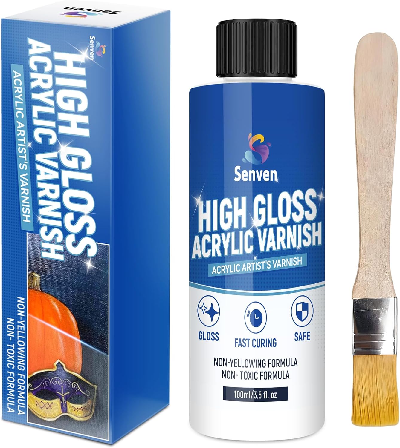 Gloss Varnish for Acrylic Painting, Artist's Acrylic Varnish Kit, Non-Yellowing, Non-Toxic, Anti-Crazing, High Gloss Finish for Artwork, Acrylics Paint, Suitable for Pro Artists, Hobby Painter