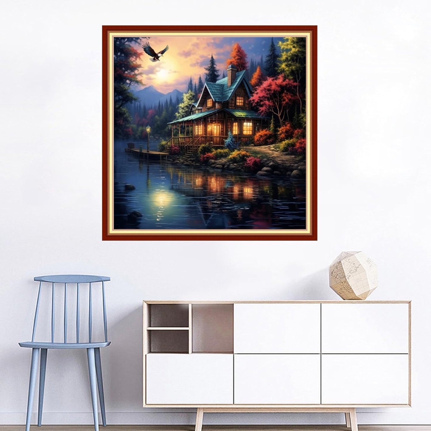 Joyhoor Cross Stitch Kits for Beginners Stamped Cross-Stitch Supplies Needlework preprint Embroidery Kits for Adults DIY Needlepoint Kits Embroidery Patterns 11CT-Night Moon Scenery 18x18 inchs