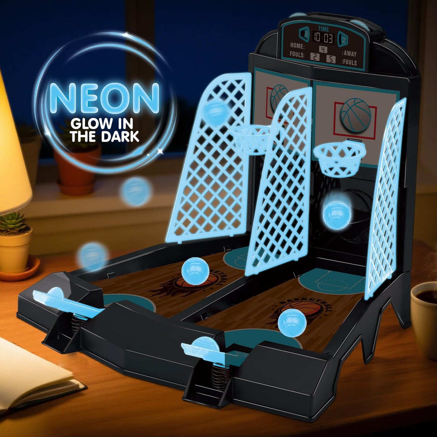 Table Top Games, Glow in The Dark Mini Basketball Game - Desktop Games for Kids，Desk Toys for Office for Adults - Basketball Gifts for Boys 3 4 5 6 7 8 9 10 11 12