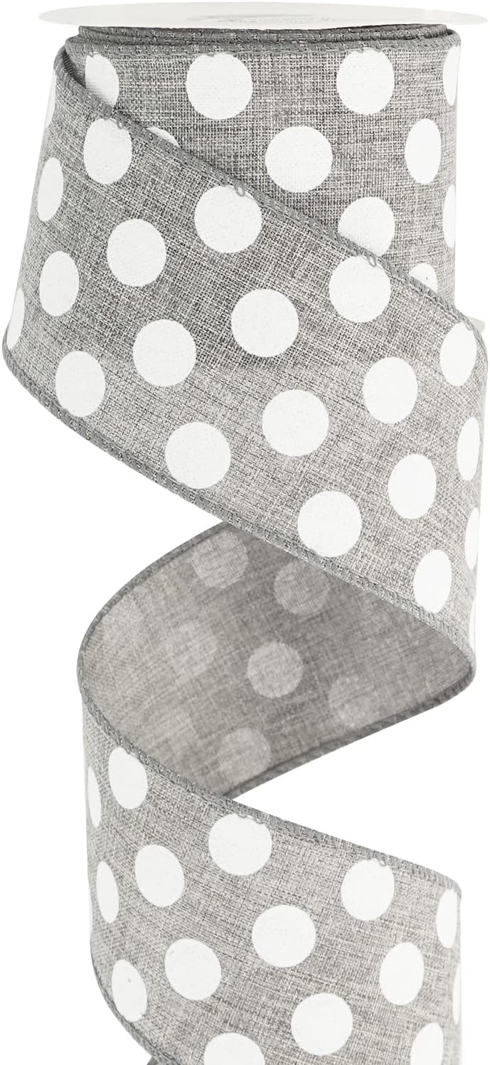 MEEDEE Polka Dots Burlap Ribbon - 2.5 Inch Wired Ribbon for Baby Shower, Farmhouse Decor, Elephant Wreath, Cakes - 10 Yards