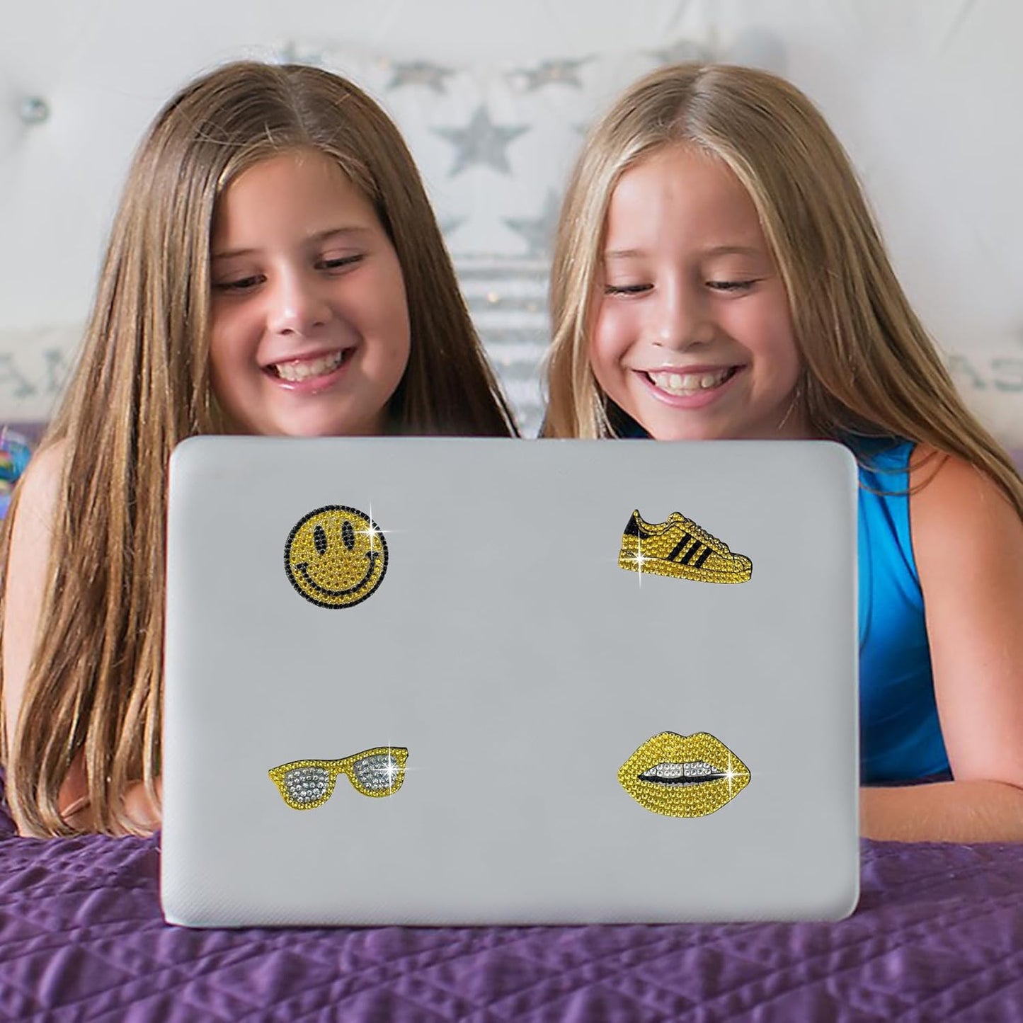 StickerBeans® Rhinestone Stickers - Yellow Spirit 4-Pack, 2” x 2” Each, Unique Sparkly Cut-to-Shape for Collecting, Trading, Decorating Laptops, Phone Cases, Scrapbooks, for Kids, Teens, & Adults