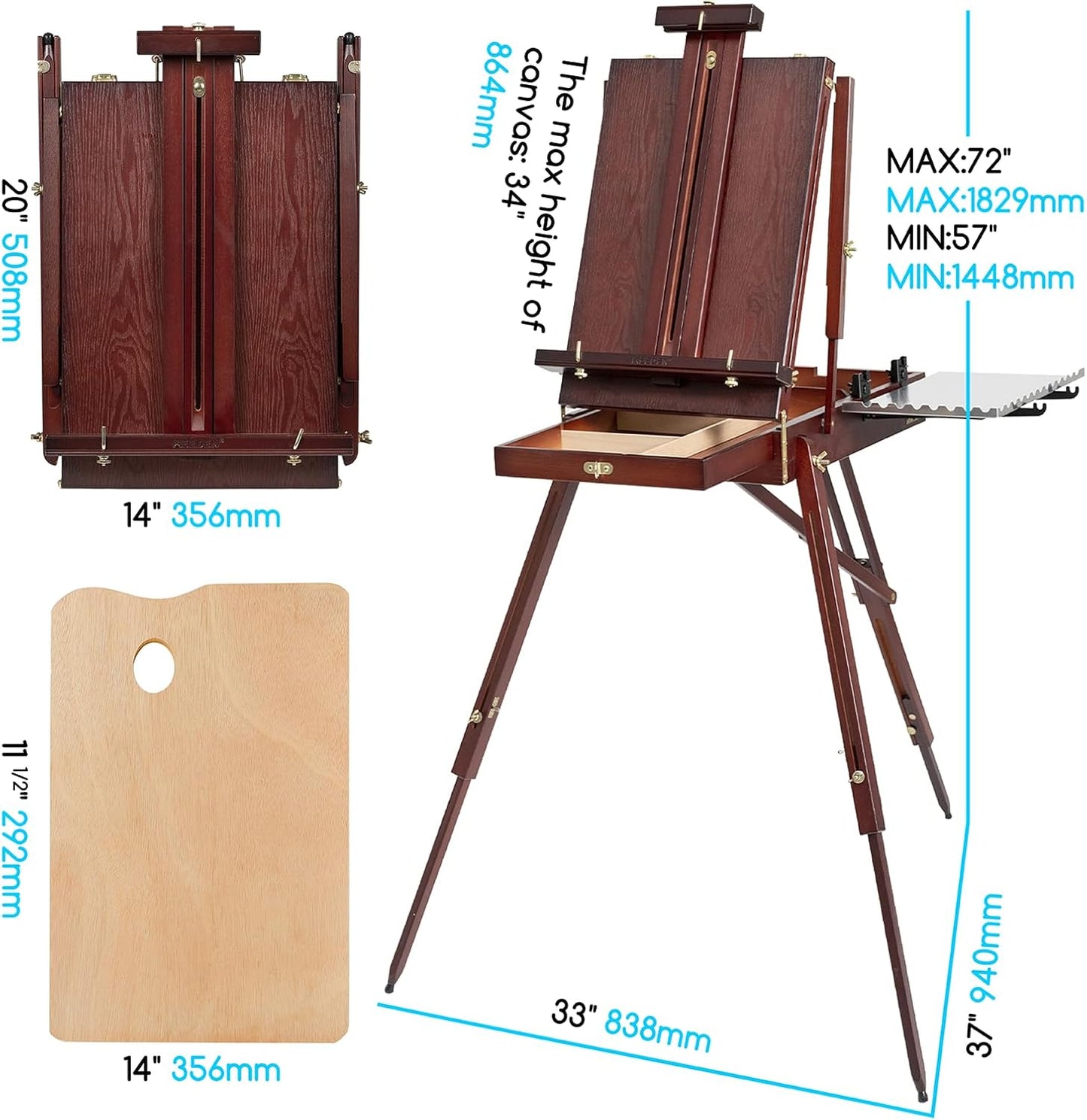 MEEDEN French Easel, Plein Air Easel, Art Easels for Painting Adult, Travel Easels,Portable Artist Easle for Outdoor Painting, Sketching, Display