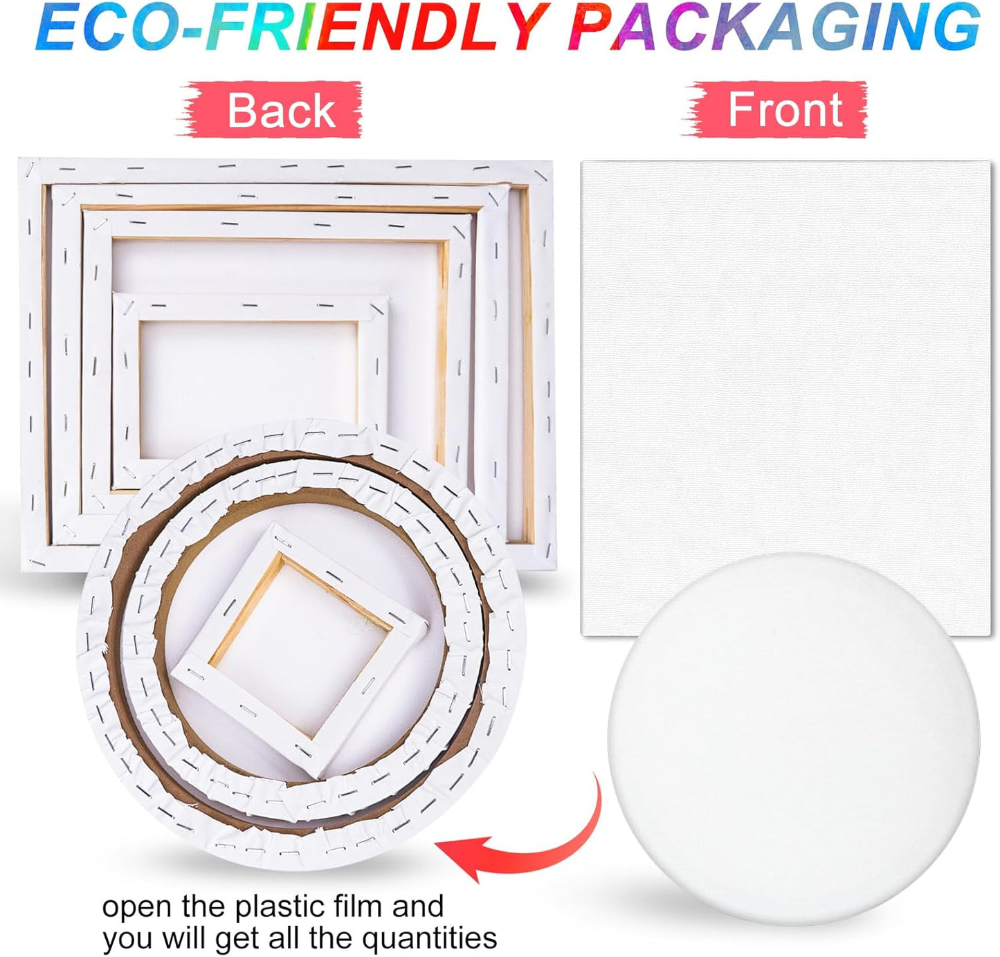 7 Pack Stretched Canvases for Painting, Multi Size 11x14, 9.44x12, 8x10, 5x7, 4x4, Round Canvas with 8x8, 10x10, Primed Blank Canvas for Oil, Acrylic Paint, Beginner, Artist