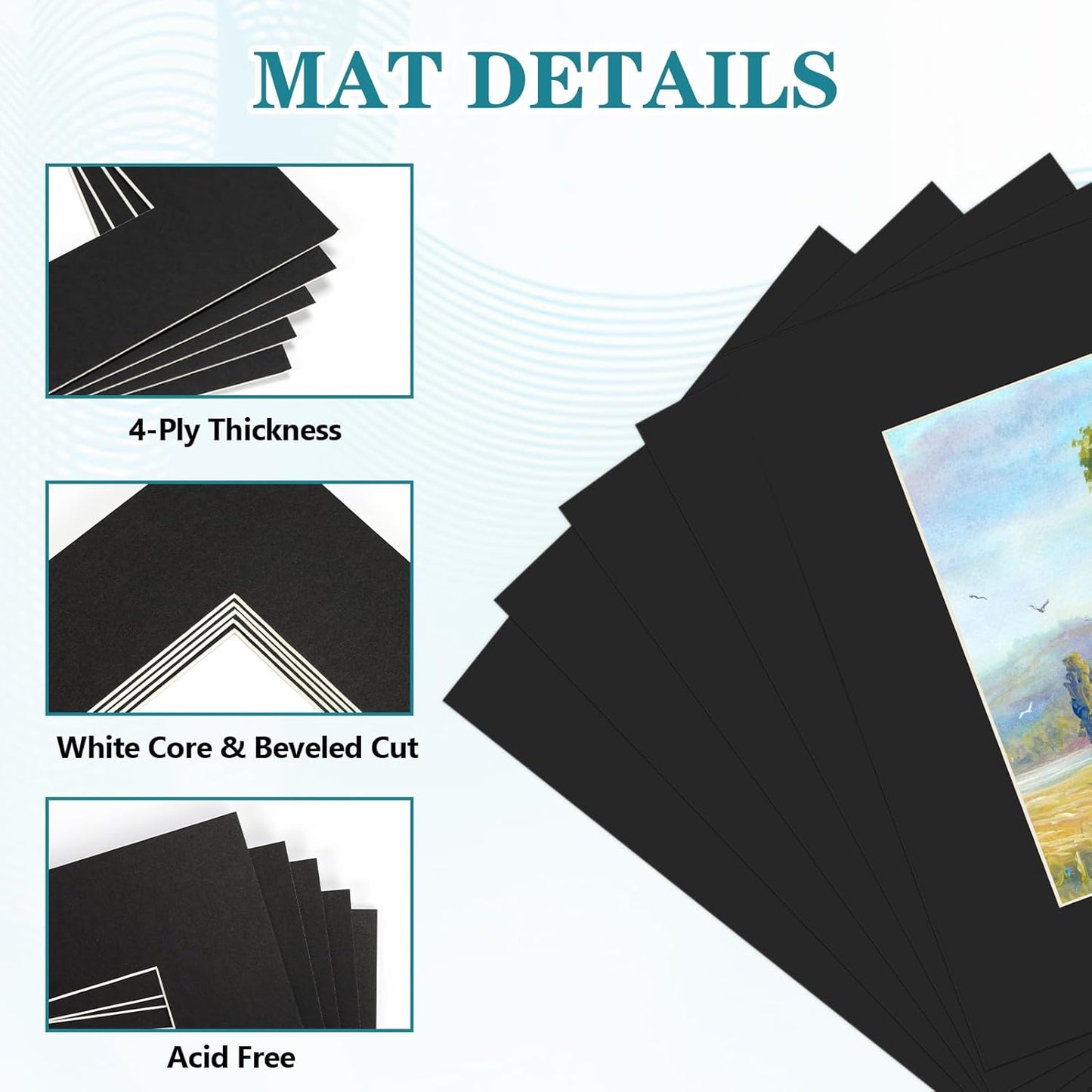 ZBEIVAN 8x10 Black Picture Mats with Core Bevel Cut Frame Mattes for 5x7 Pictures - Pack of 5