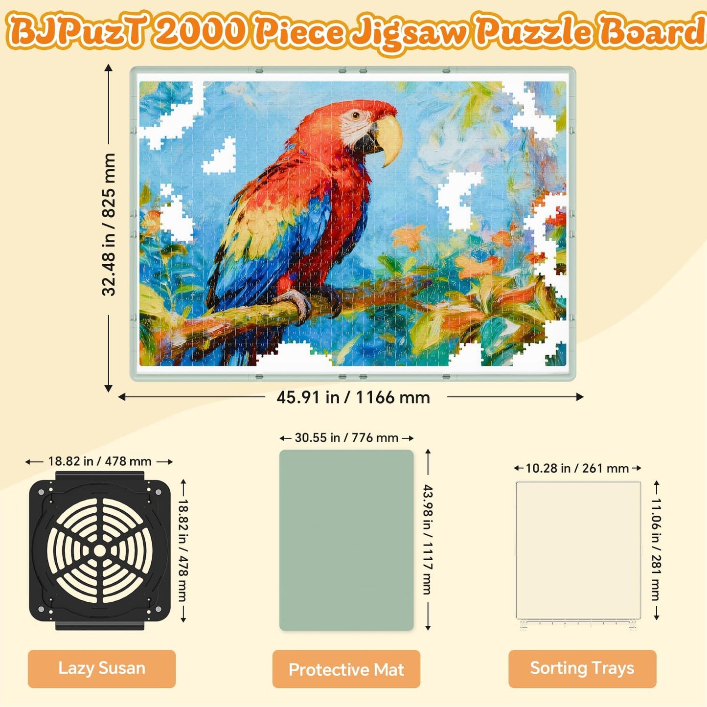 2000 Pieces Rotating Plastic Puzzle Board 3-in-1 Double-Sided/Tilting/Rotating, Portable Table 45.91"x32.48" Spinning Jigsaw Puzzle Table with Cover Lazy Susan Gift for Seniors Adults and Kids