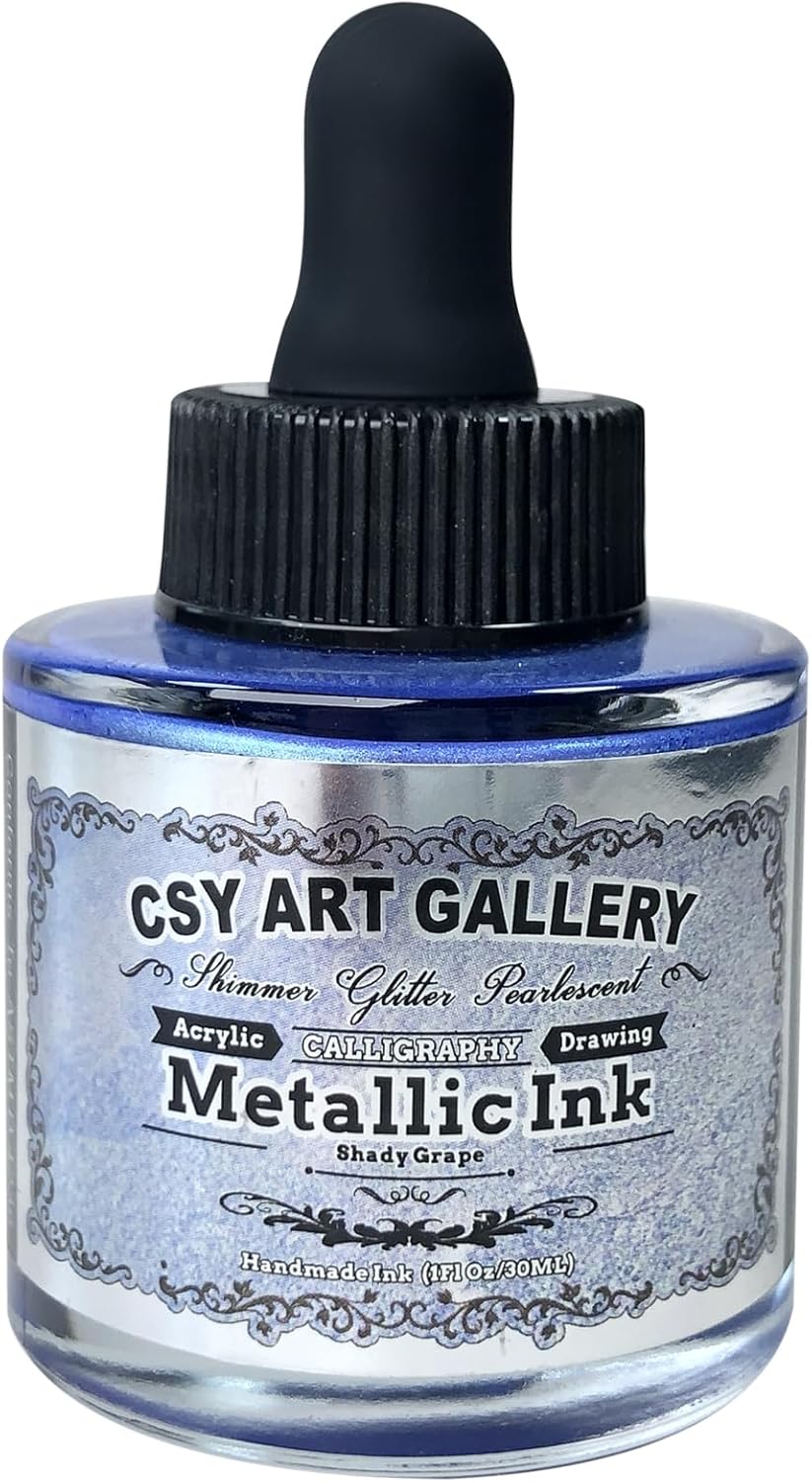 CSY Art Gallery Acrylic Inks for Artists - Chameleon Metallic Acrylic Paint Set - 1-oz (30 ml) for Painting, Drawing, Paints, Art, Brushes (Shady Grape)