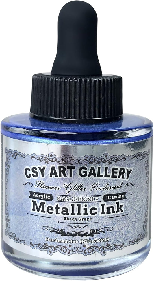 CSY Art Gallery Acrylic Inks for Artists - Chameleon Metallic Acrylic Paint Set - 1-oz (30 ml) for Painting, Drawing, Paints, Art, Brushes (Shady Grape)