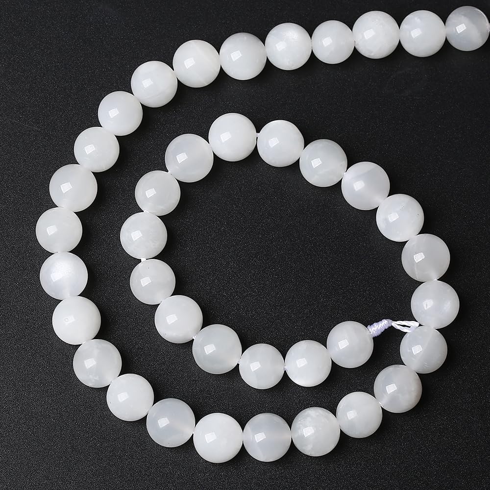 45pcs 8mm Natural White Moonstone Beads AAA Gemstone Round Loose Beads for Jewelry Making DIY Bracelets Necklaces Crystal Energy Healing Stone Beads 15" (8mm, White Moonstone)