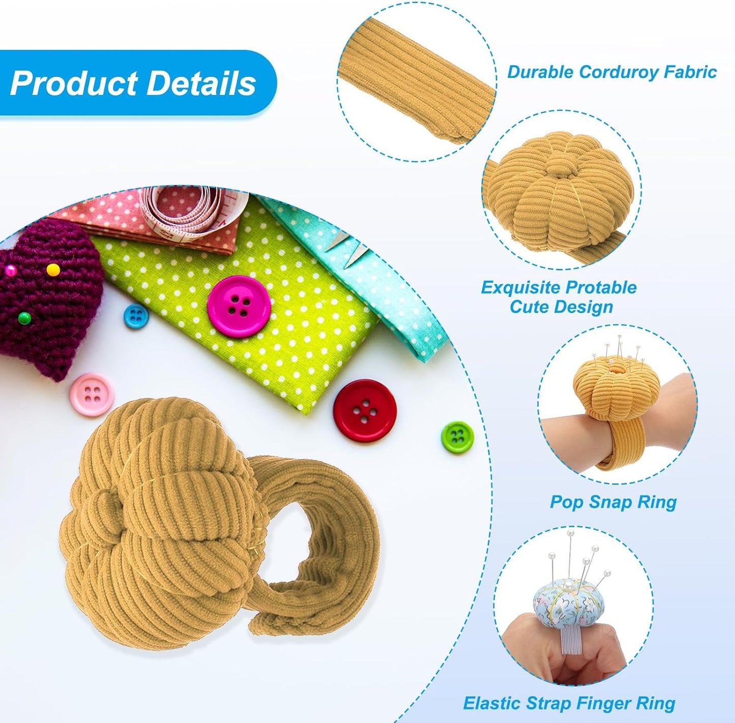 PATIKIL Wrist Pumpkin Pin Cushion, Snap Pin Cushion with Elastic Strap Ring Portable Embroidery Needle Pin Storage for Hand Craft Knitting, Yellow