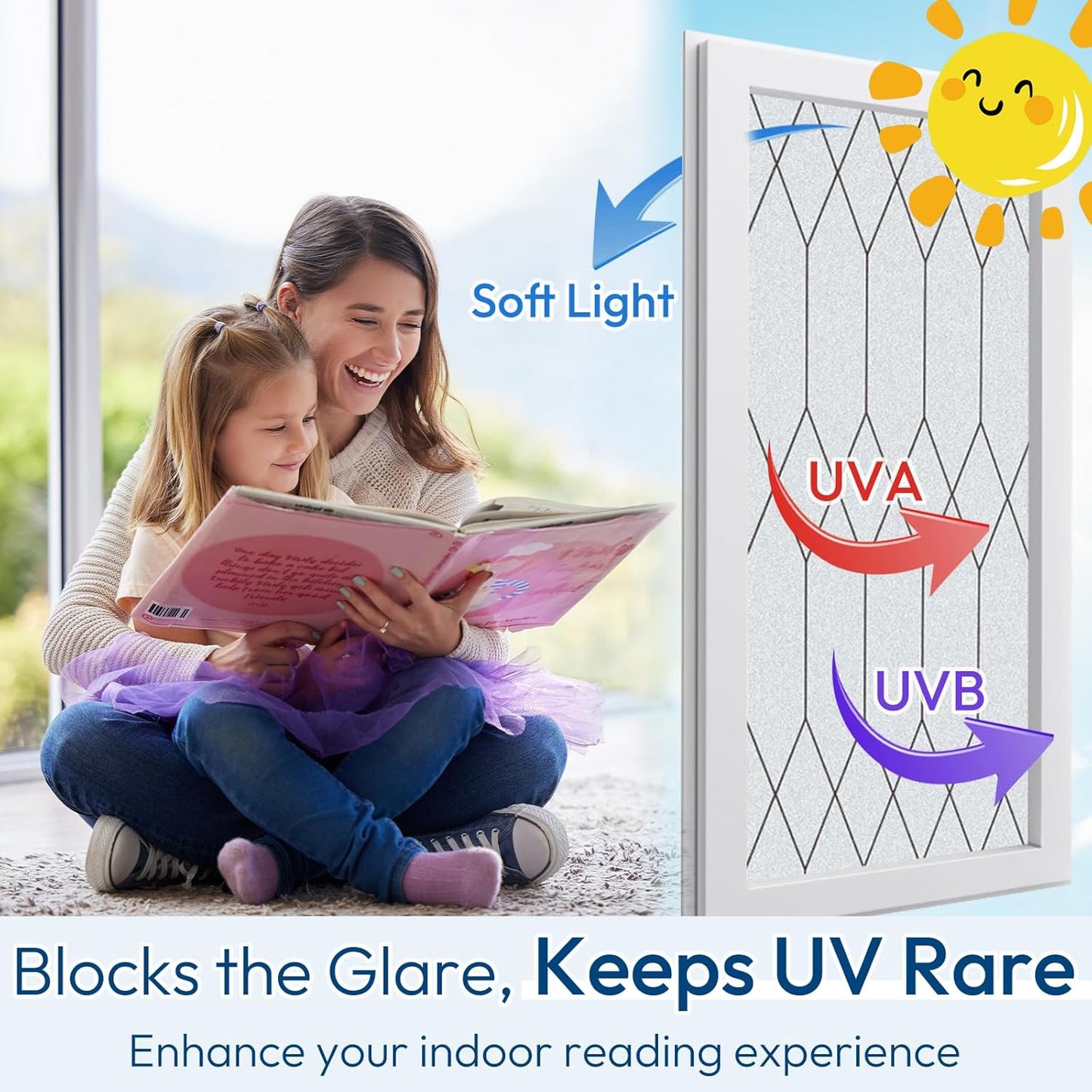 rabbitgoo Window Privacy Film for Glass Windows, Frosted Glass Cling with Decorative Moroccan Lattice, Removable Heat Control Sun Blocking Door Covering Sticker for Home Bathroom, 23.6 x 157.4 inches