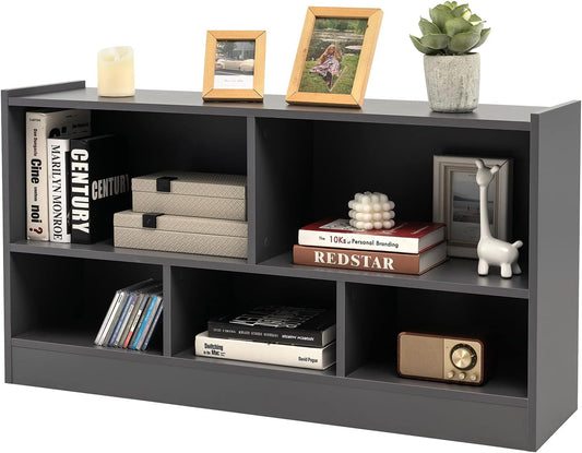 Tangkula 5 Cube Bookcase, 2 Tier Wooden Storage Open Bookshelf, Multipurpose Display Storage Cabinet for Living Room, Bedroom, Hallway, Kid's Playroom, Reading Nook (Grey)