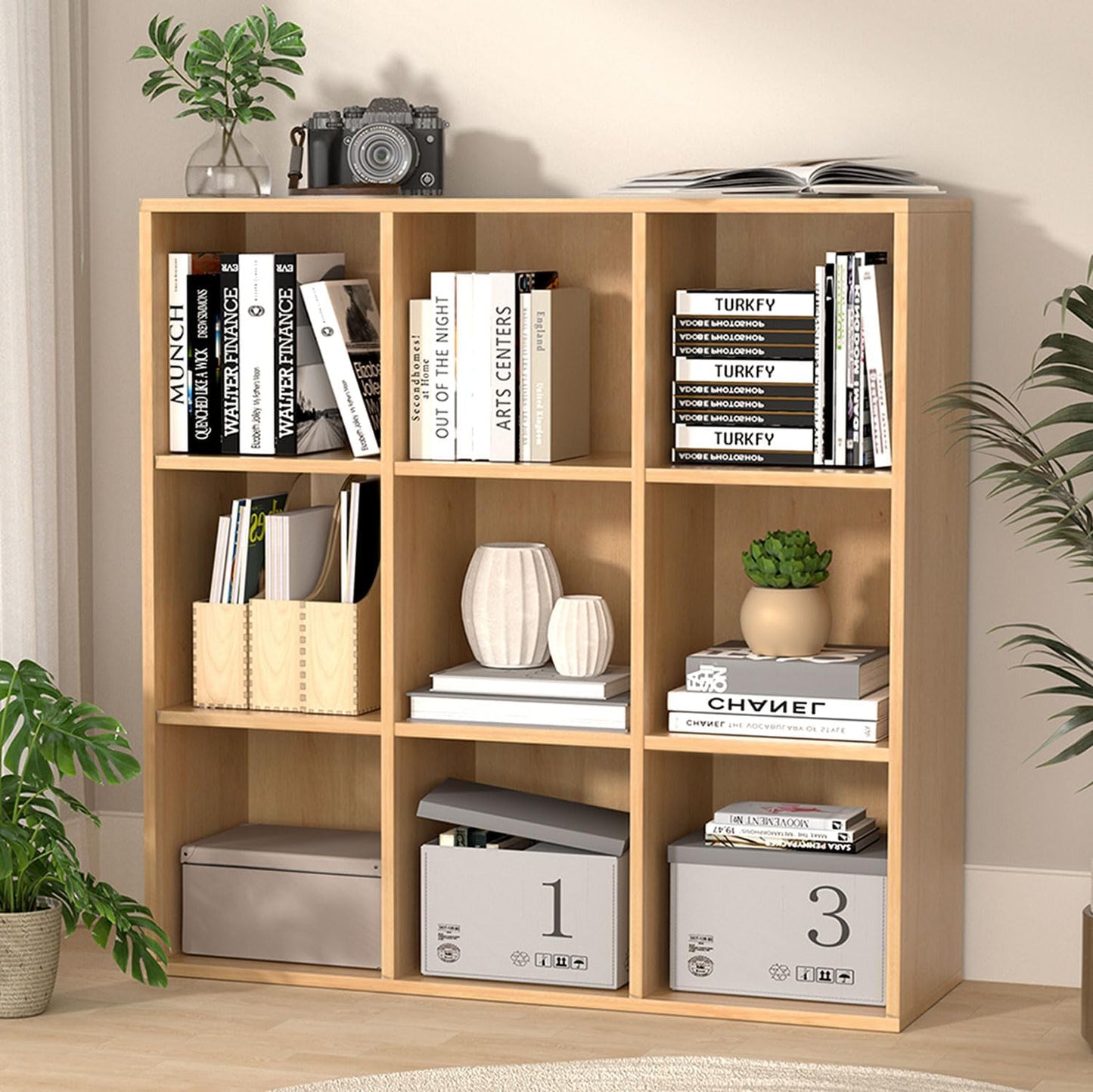 Wooden 9 Cube Storage Organizer with Closed Back Panel, Cube Shelf Heavy Duty Cubby Storage Organizer with Compartments for Living,Display Shelf,Bookshelf,Storage Furniture (Oak, 9-Cube)