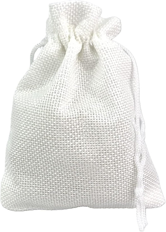 Palmhomee Pack of 25 Burlap Gift Bags with Drawstring Linen Jewelry Pouches Wedding Hessian Jute Bags for Birthday and Treat Pouches Party Wedding Favors Gift (4x5.6 Inch, White)