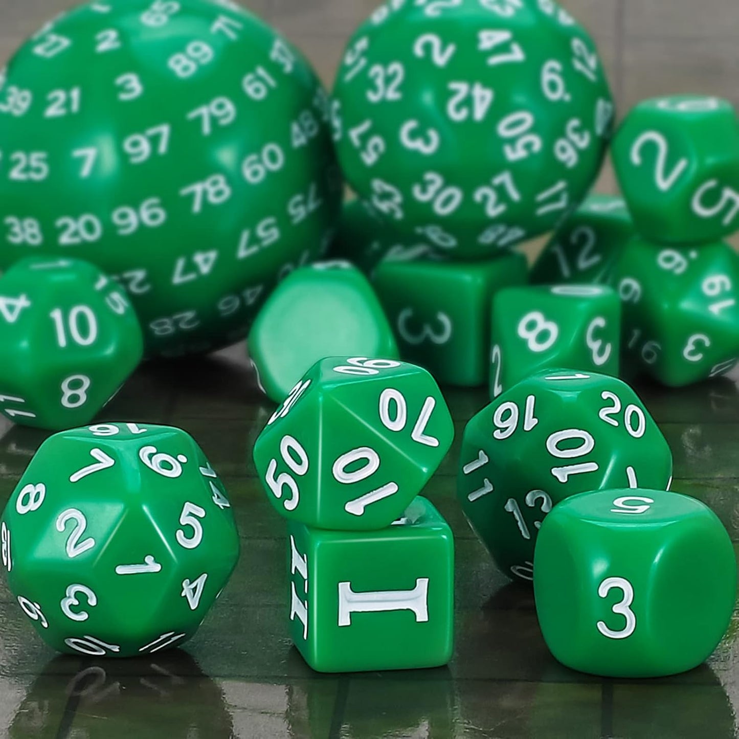 CiaraQ DND Polyhedral Dice Set (15pcs) D4-D100 Game Dice with Dice Bag for Dungeons and Dragons Role Playing Table Games (Green & White)