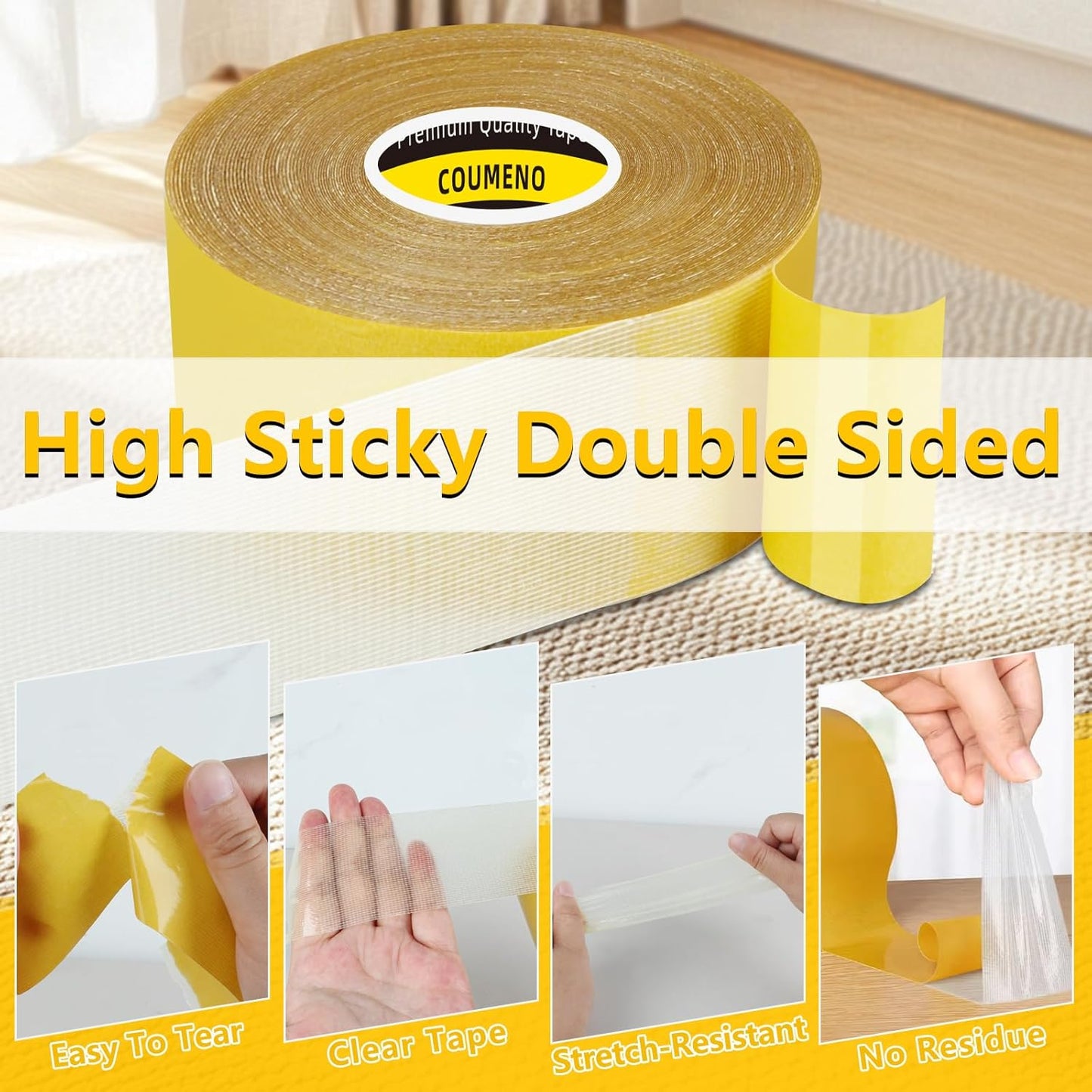 Double Sided Tape Heavy Duty Strong Wall Adhesive with Fiberglass Mesh, Super Sticky Resistente Easy Use Mounting Tape 2.2inX33FT