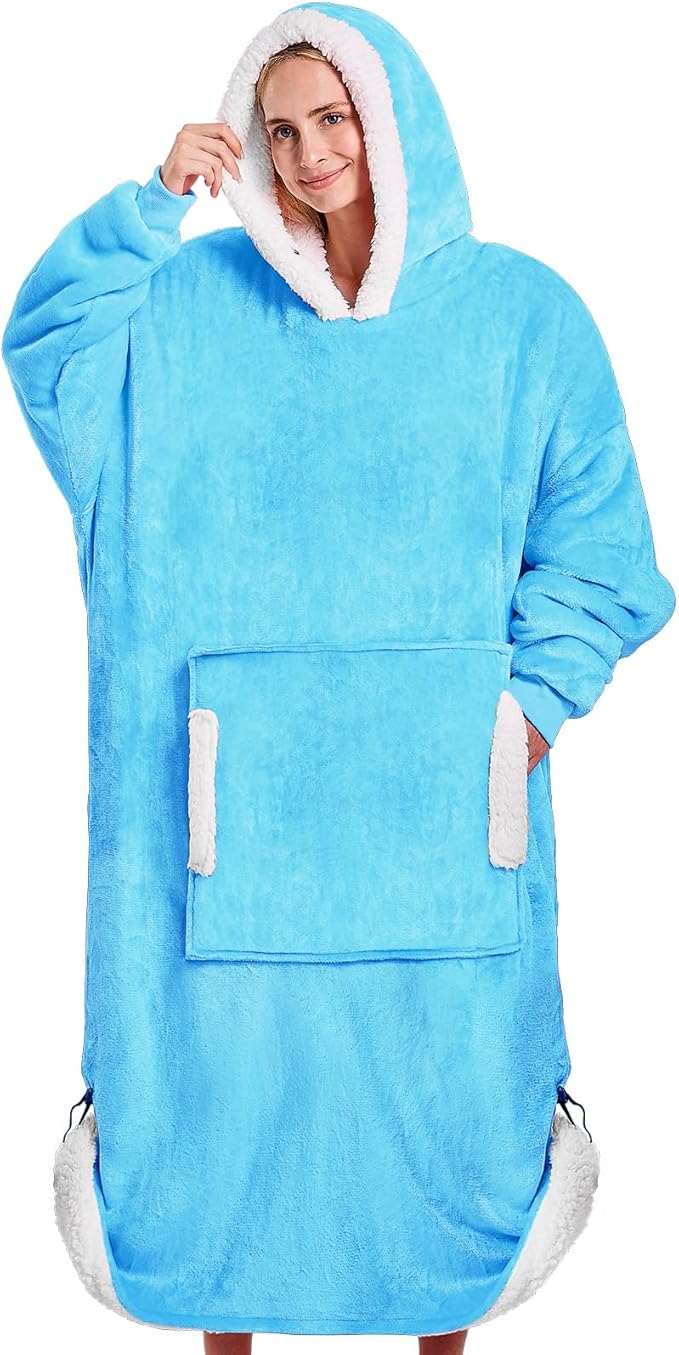yescool Wearable Blanket Hoodie, Flannel Sherpa Fleece Blanket Sweatshirt for Adults Women Men,One Size Fits All