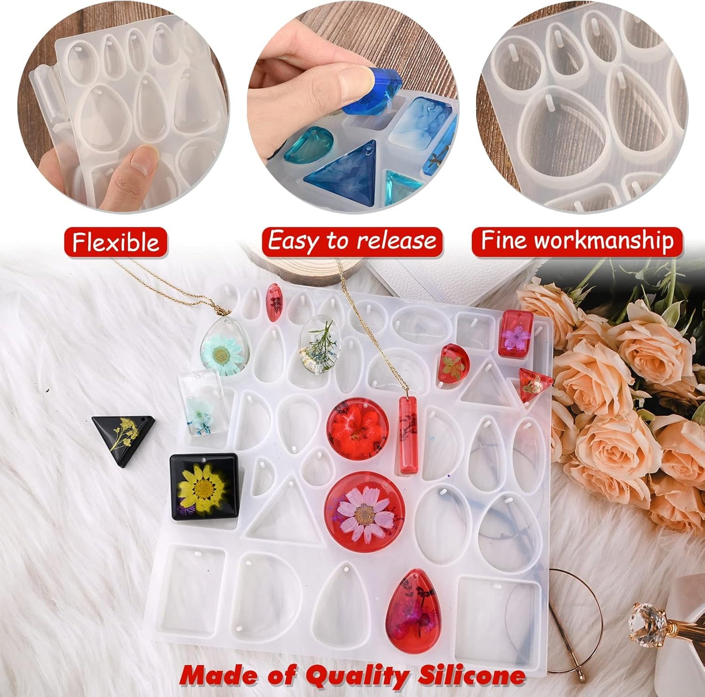 Resin Jewelry Molds for Casting - Silicone Molds for Epoxy Resin, Pendant Mold for DIY Gem Cabochon, Earring, Necklace Jewelry Making