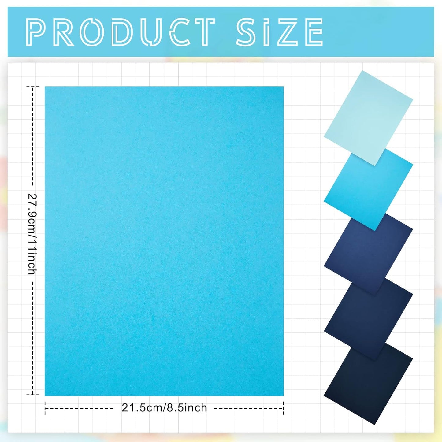 Sinmoe 100 Sheets 5 Shades Cardstock Paper 8.5 x 11 Inches 180gsm Solid Core Printer Paper for Scrapbooking DIY Arts Crafts Making Office Home Supplies(Blue Series)