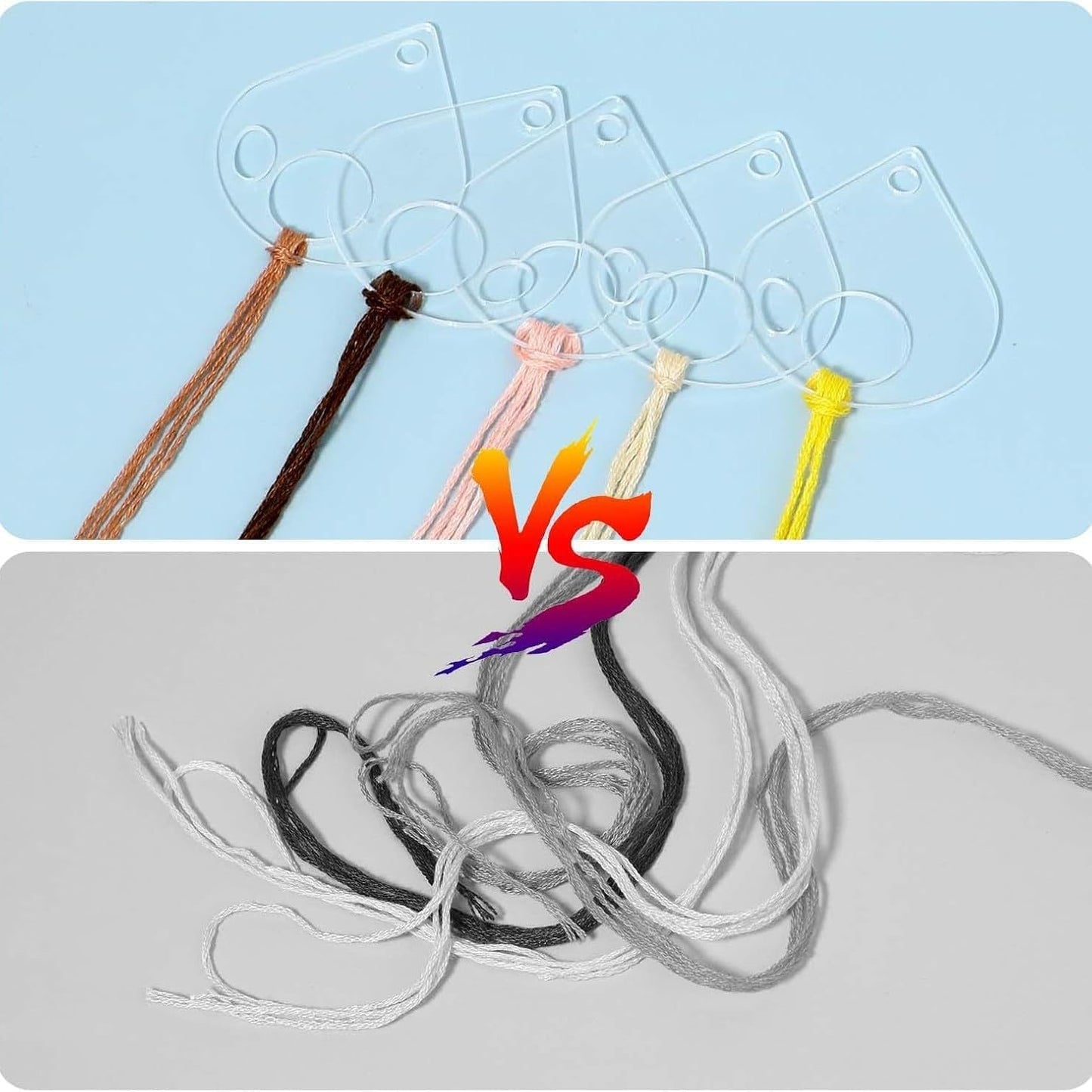 50Pcs Acrylic Embroidery Floss Organizer with 1Pc Hinged Ring, 50x43x2.5mm Slim Thread Bobbins for DIY Sewing & Craft Projects (Teardrop)