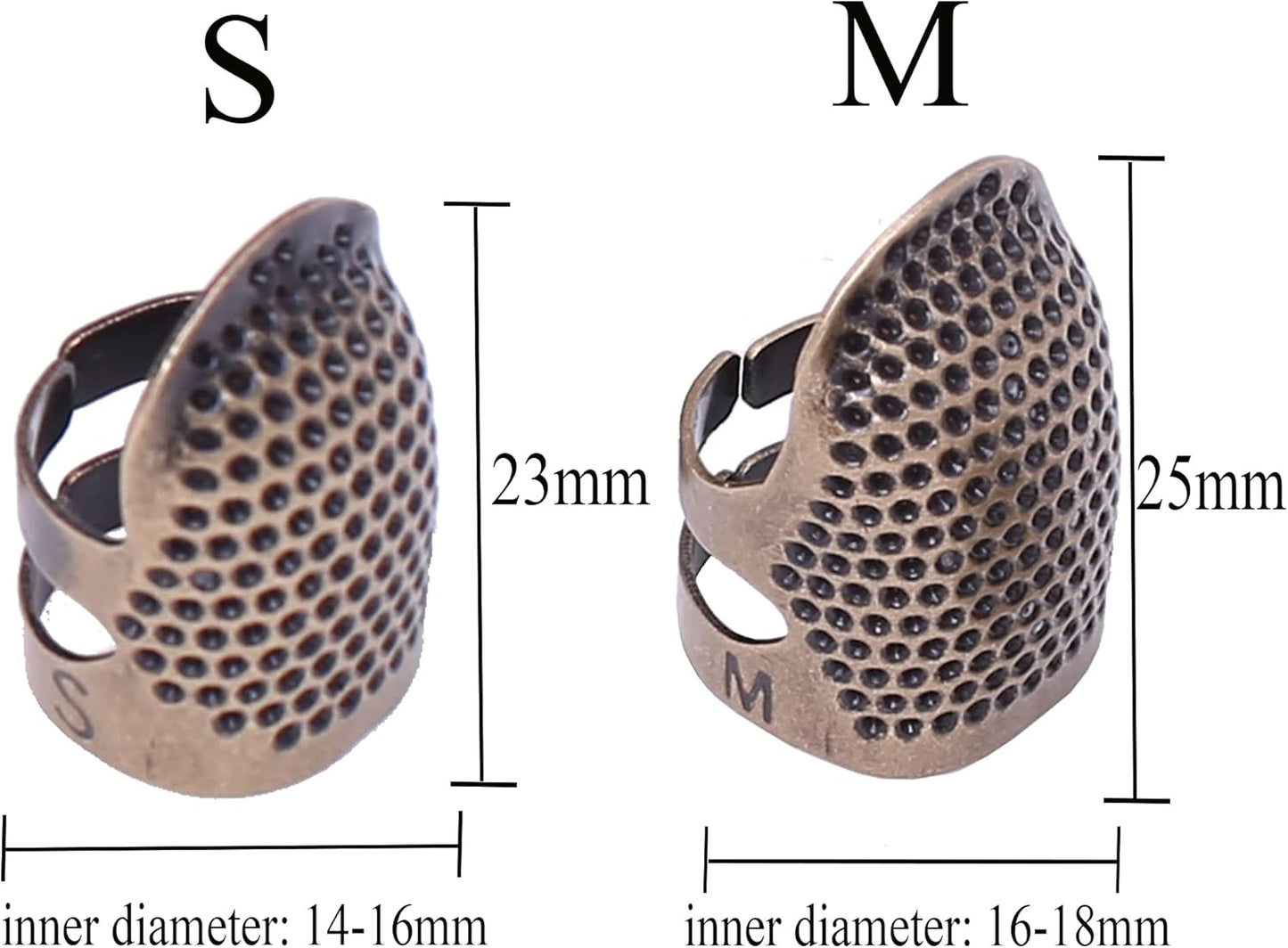 J.CARP 4Pcs Sewing Thimble, Metal Copper Sewing Thimble Finger Protector, Adjustable Finger Shield Ring Fingertip Thimble Sewing Quilting Craft, Accessories DIY Sewing Tools (2 Sizes, S/M)