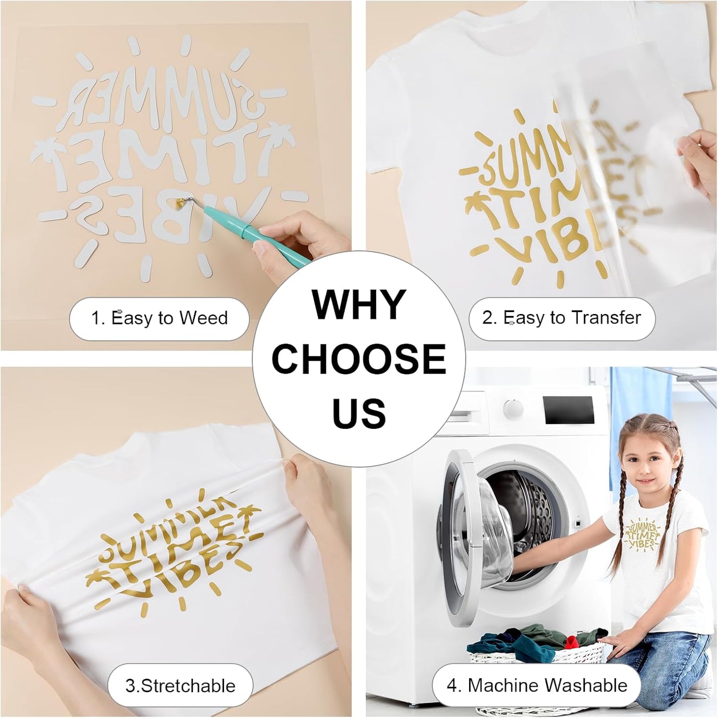 HTVRONT Gold HTV Heat Transfer Vinyl Bundle: 10 Pack 12"x12" Iron on Vinyl for T-Shirt (1 PTFE Sheet Included), PU HTV Vinyl Easy to Cut & Weed for Heat Design