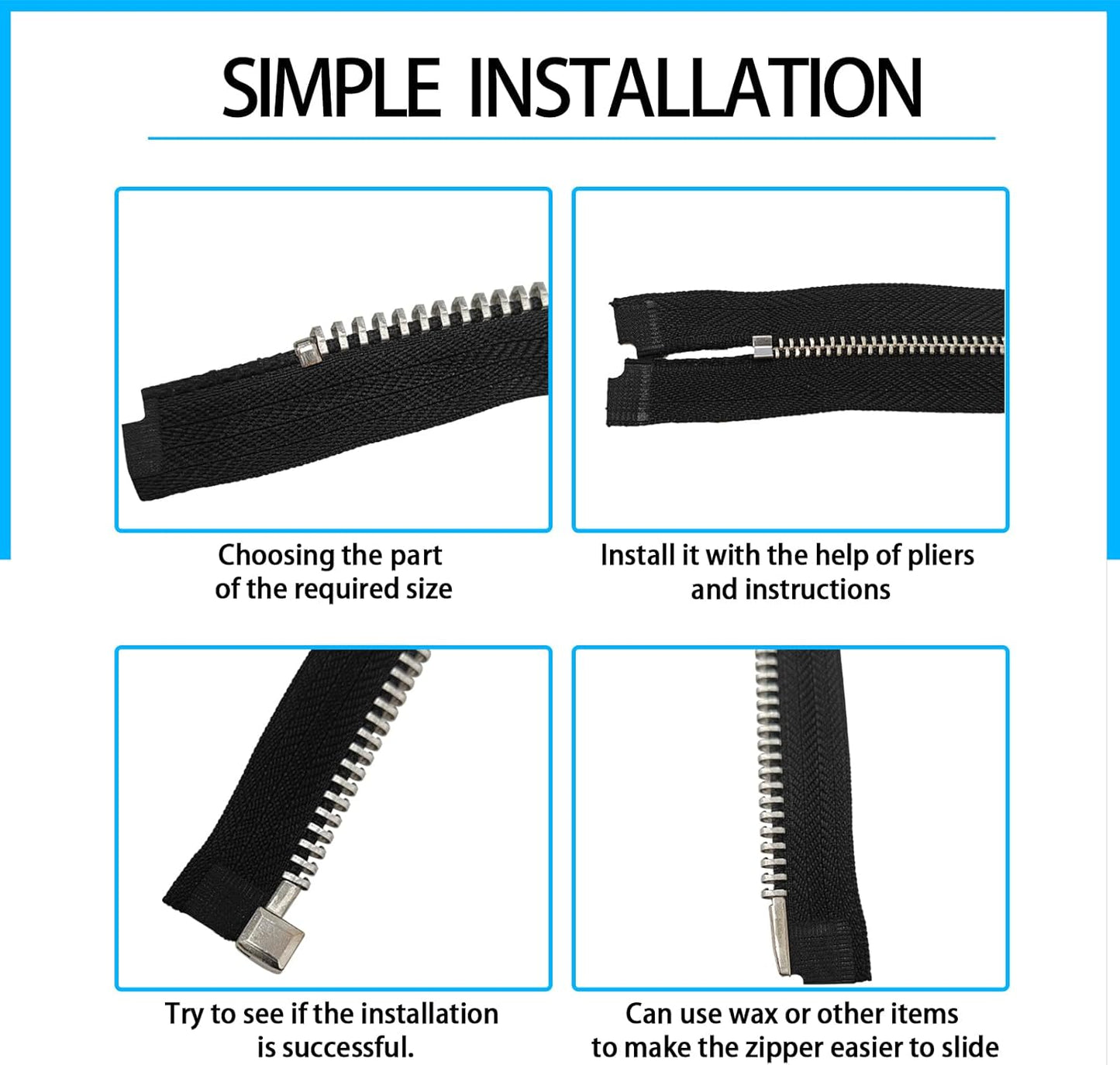 80pcs Metal Zipper Insertion Pin Kit Zipper Head Slider Accessories Stopper Repair Latch Slider Retainer Open-End Bottom Top Stops for Jackets Coats 4 Colors DIY Sewing Replacement, 4 Sizes