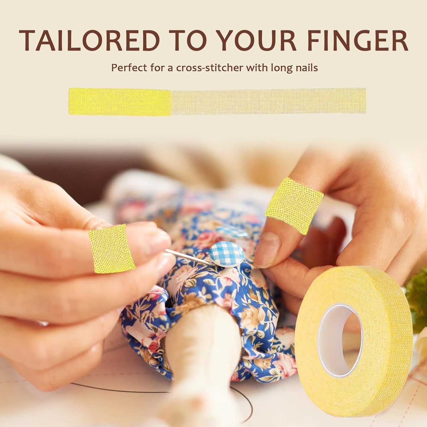 5 PCS Thimble Tape for Hand Sewing, Adjustable Sewing Thimble Finger Protector Tape, Comes with 1 Small Pair of Scissors, Suitable for Tailors and Home DIY Enthusiasts - Multicolor