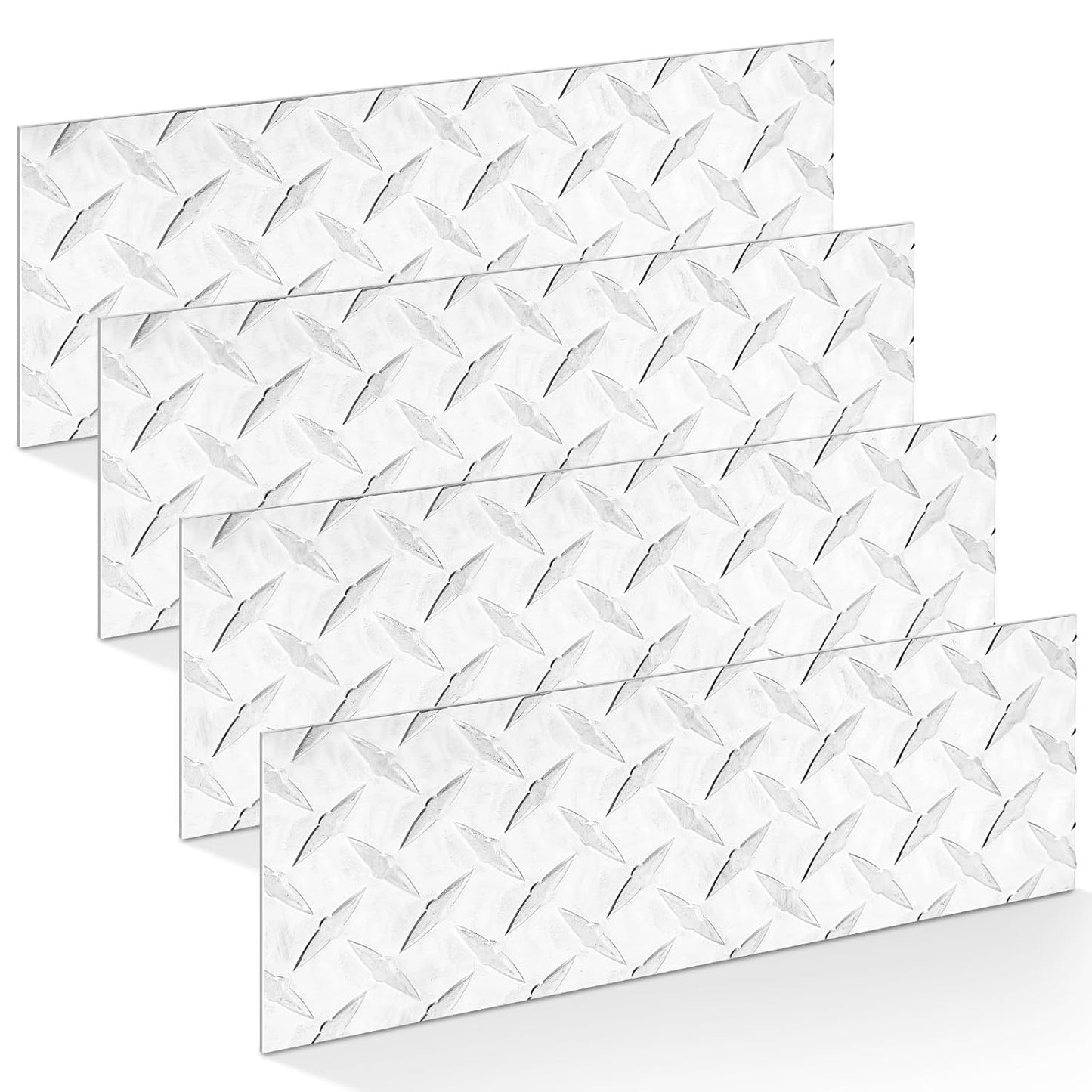 4pcs Diamond Plate Sheet Metal Heavy Duty Tread Aluminum Sheet Diamond Tread Plate for Wall Covering, Cargo Trailer, RV and More (6'' X 12'' X 0.08'',Silver)