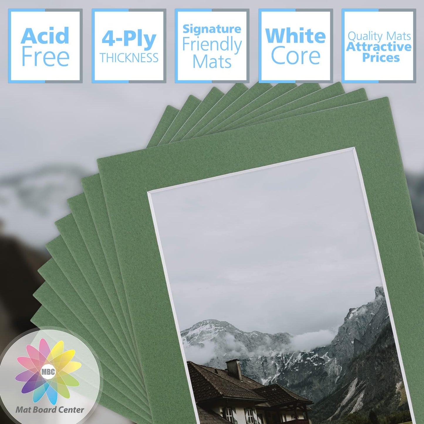 Mat Board Center, Pack of 10, 5x7 for 4x6 Rock Garden Color Mats - Bevel Cut, Acid Free, 4-ply Thickness, White Core - for Pictures, Photos, Framing