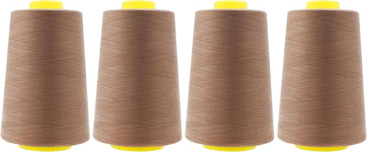 Mandala Crafts 4 Pack of Serger Threads Cones Spools - 40S/2 24000 Yards Polyester Mocha Threads for Sergers Machine and Overlock Quilting Sewing Machine