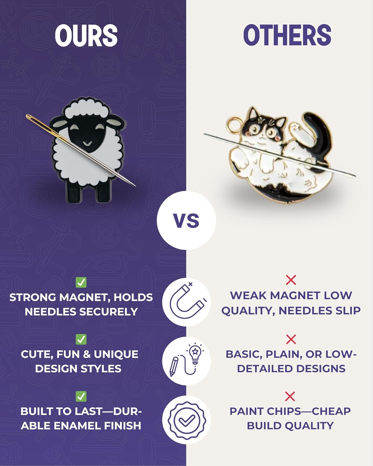 The Quilted Bear Needle Minder - Needle Minder Magnet for Keeping Sewing & Embroidery Needles, Cross Stitch Needles Safe - Stress Free Stitching Cross Stitch Supplies & Embroidery Supplies (Sheep)