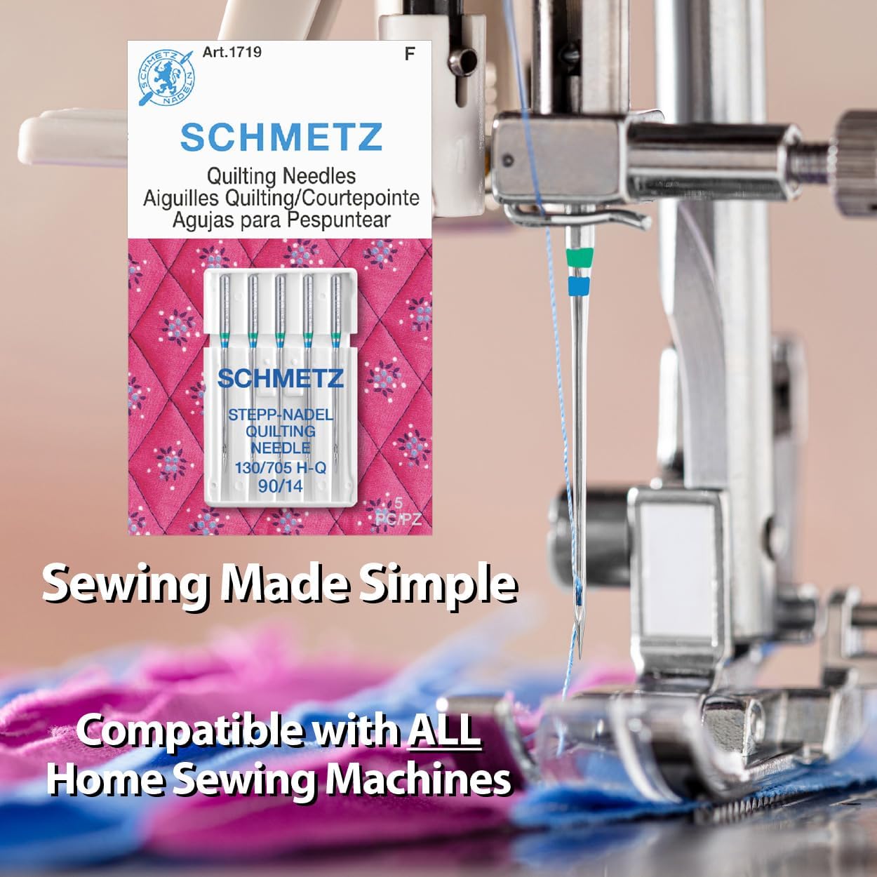 SCHMETZ Quilting Needles - Size 90/14, 5-Needle Cards, Pack of 5