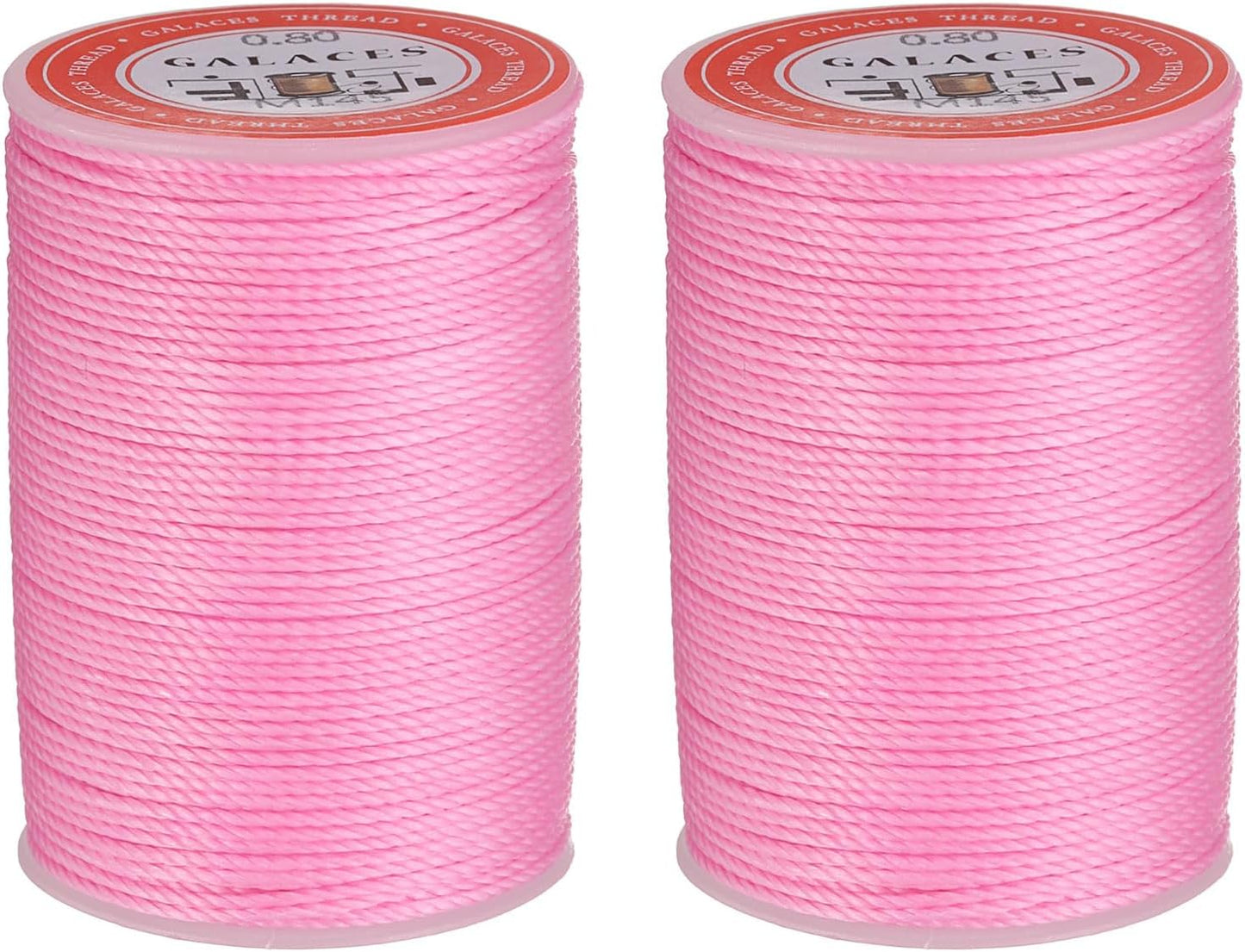 uxcell Round Leather Sewing Waxed Thread, 55m / 60 Yards Polyester Wax String, 0.80mm Wax Stitching Cord for Leather Crafts, Bookbinding, Bracelets Braided, Pink, 2pcs