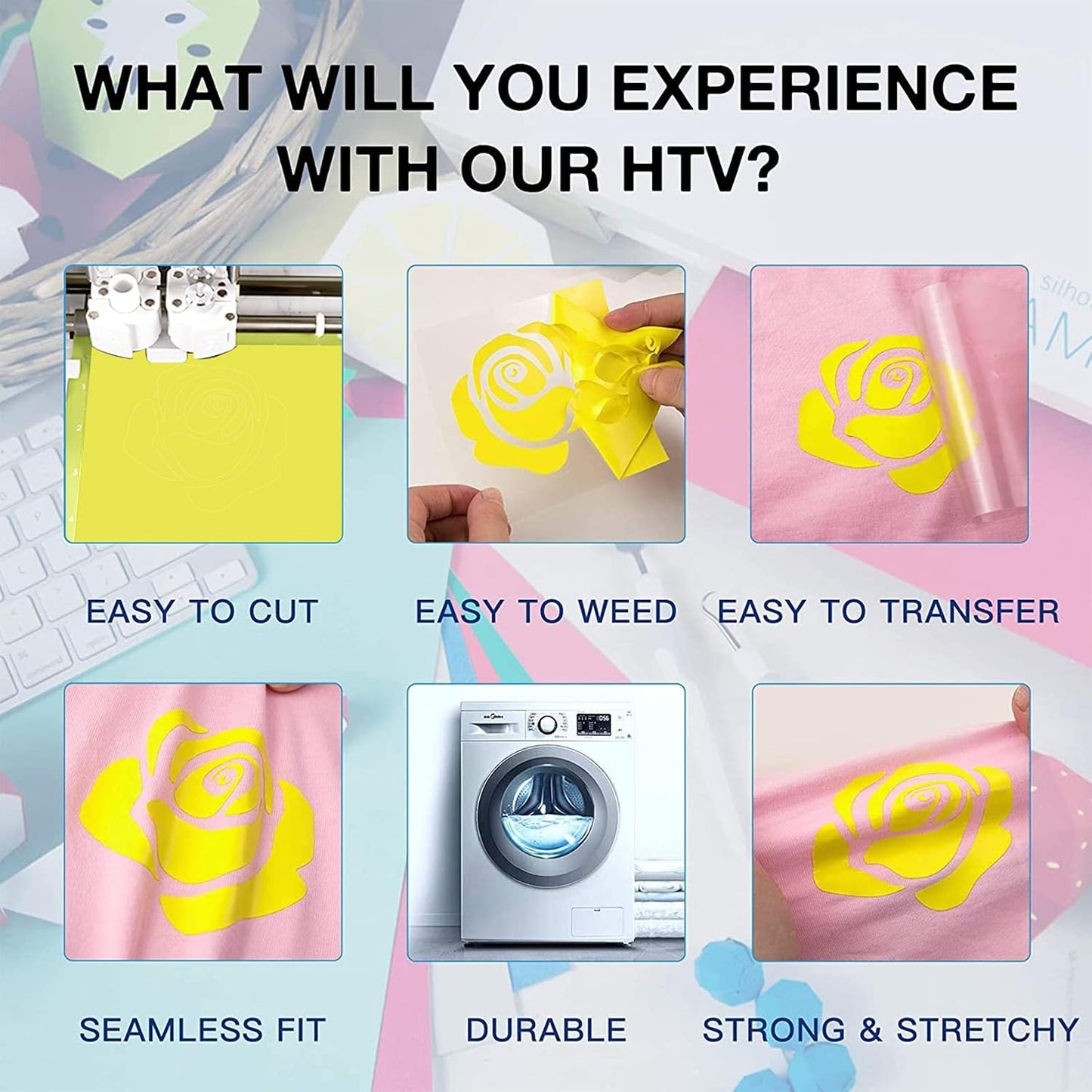 HTVRONT HTV Vinyl Rolls Heat Transfer Vinyl - 12" x 8ft Yellow HTV Vinyl for Shirts, Iron on Vinyl for All Cutting Machine - Easy to Cut & Weed for Heat Transfer Design (Yellow)