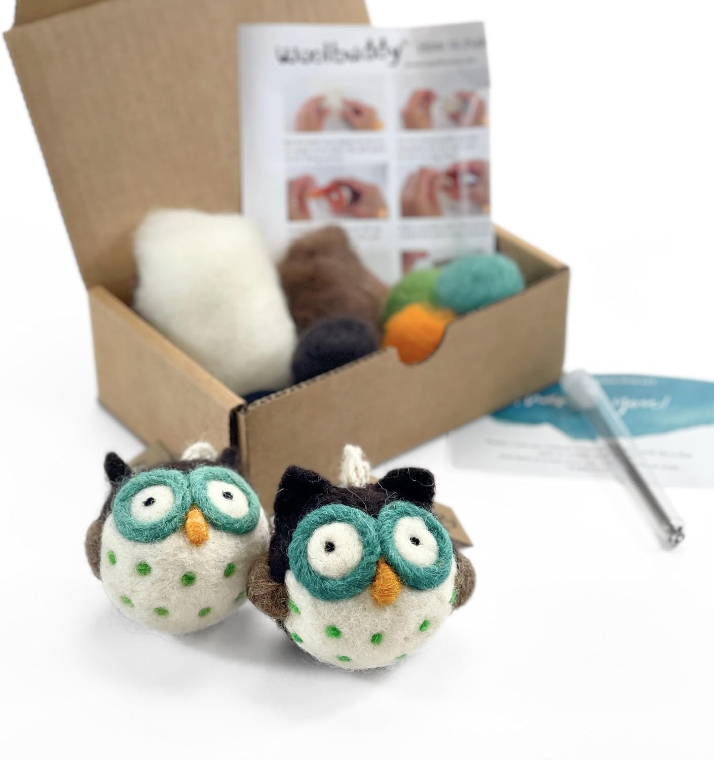 Woolbuddy Owl Needle Felting Kit for Beginners – DIY Animal Craft Kit with Wool, Needles & Photo Instructions – Fun Project for Adults & Kids
