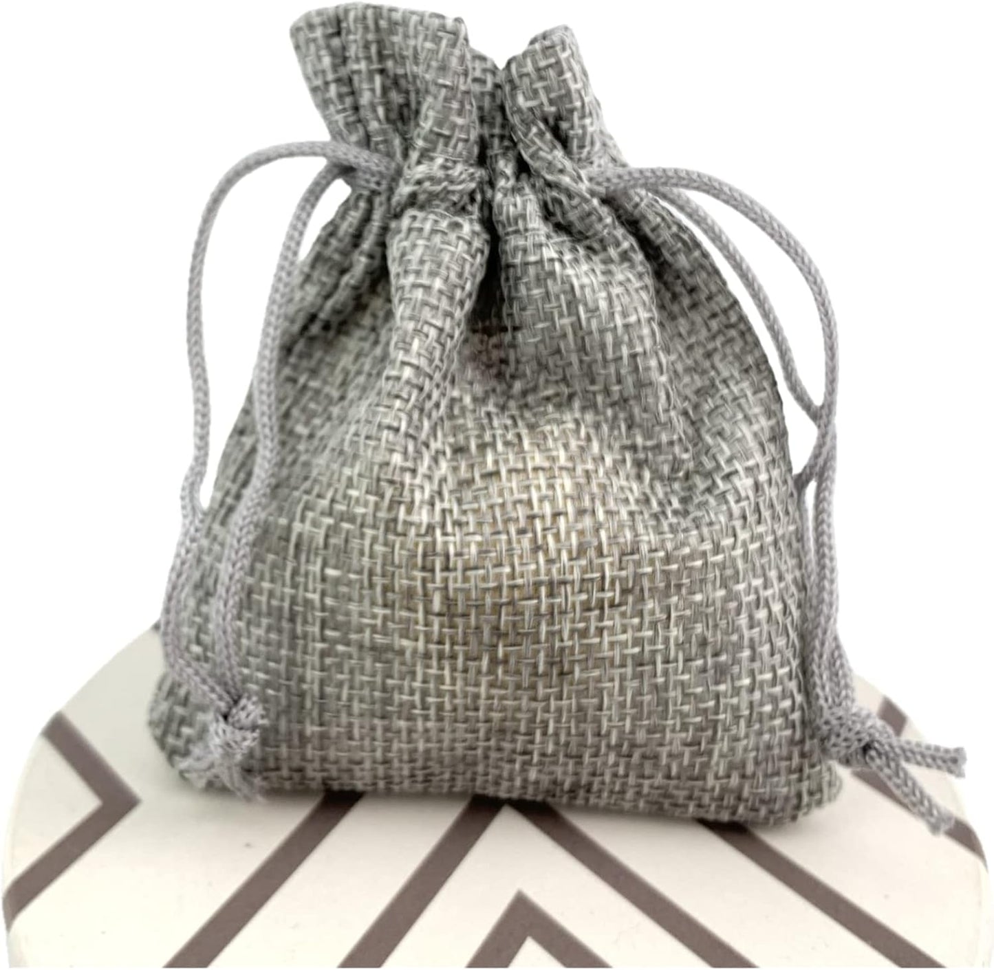 Palmhomee Pack of 25 Burlap Gift Bags with Drawstring Linen Jewelry Pouches Wedding Hessian Jute Bags for Birthday and Treat Pouches Party Wedding Favors Gift (2.8x3.6 Inch, Gray)