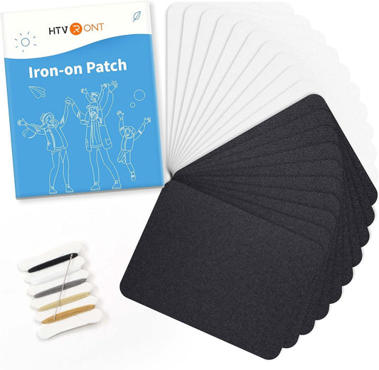 HTVRONT Iron on Patches for Clothing Repair, Fabric Patches for Clothes, Repair Decorating Kit, Iron on Patches (Black&White)